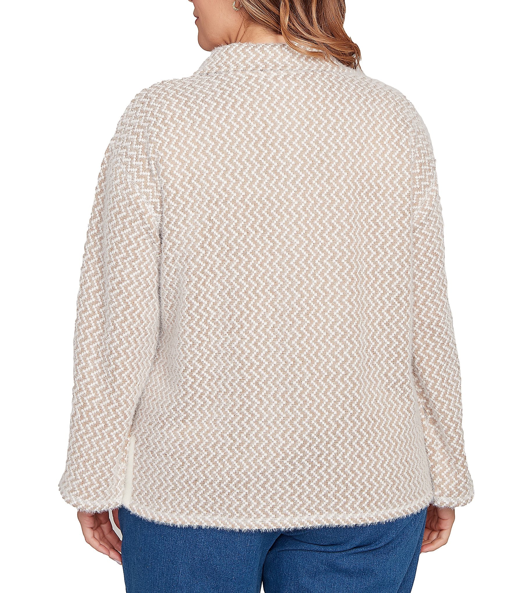 Ruby Rd. Plus Size Zig-Zag High Mock Neck Long Sleeve Knit Top