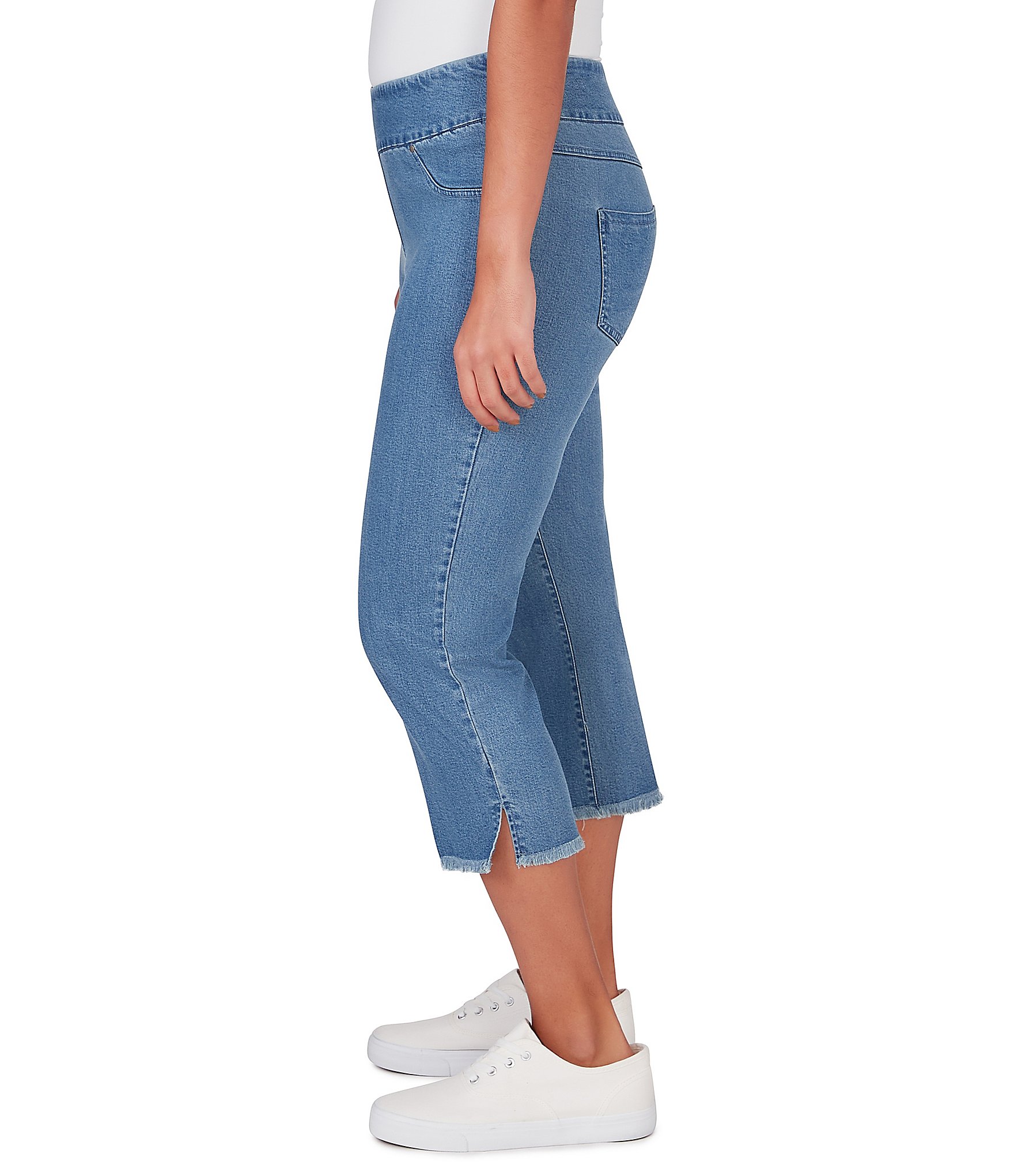 Ruby Rd. Relaxed Fringe Hem Pull-On Denim Pants