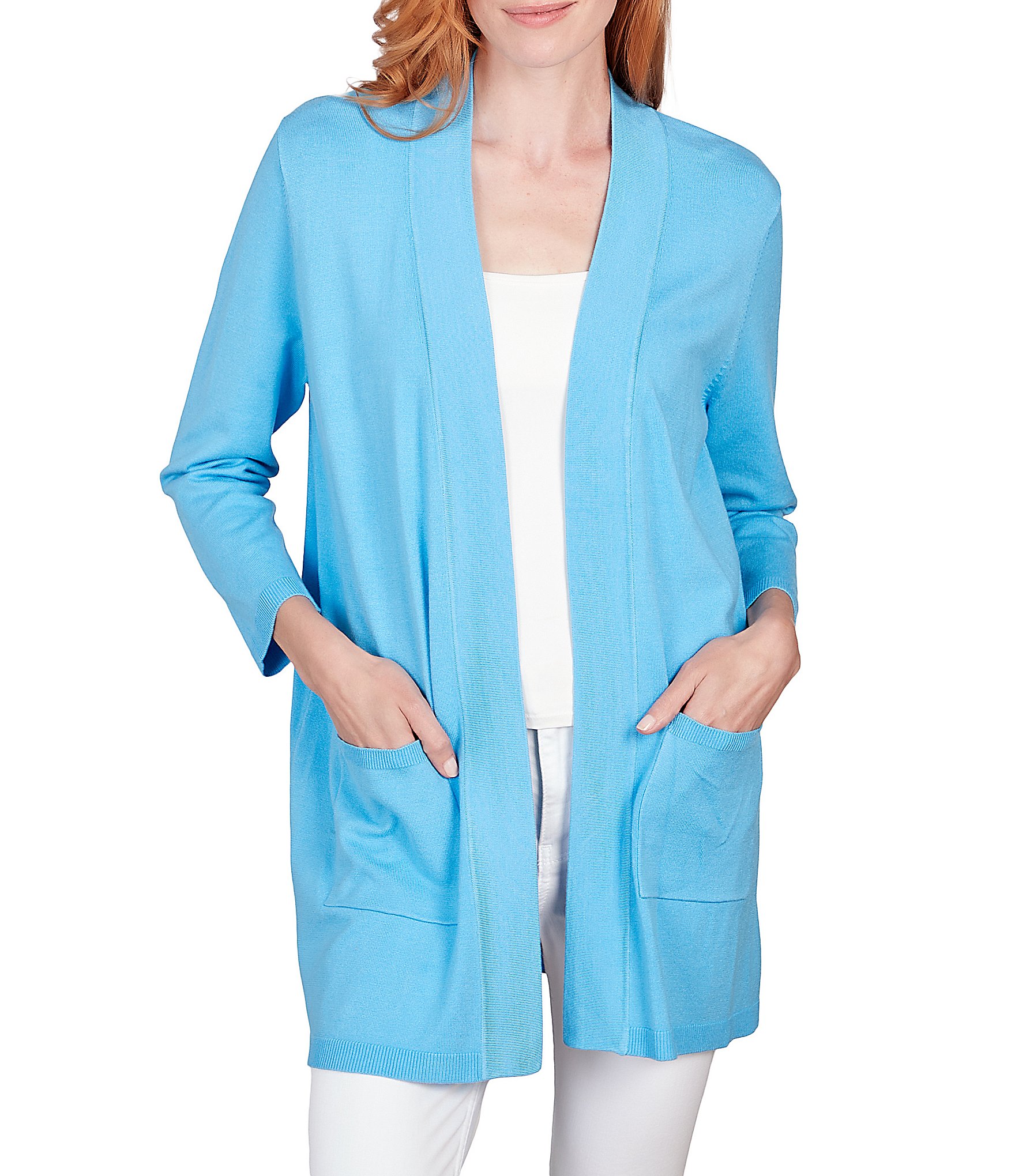 Ruby Rd. Ribbed Placket Open-Front Pocket Cardigan | Dillard's