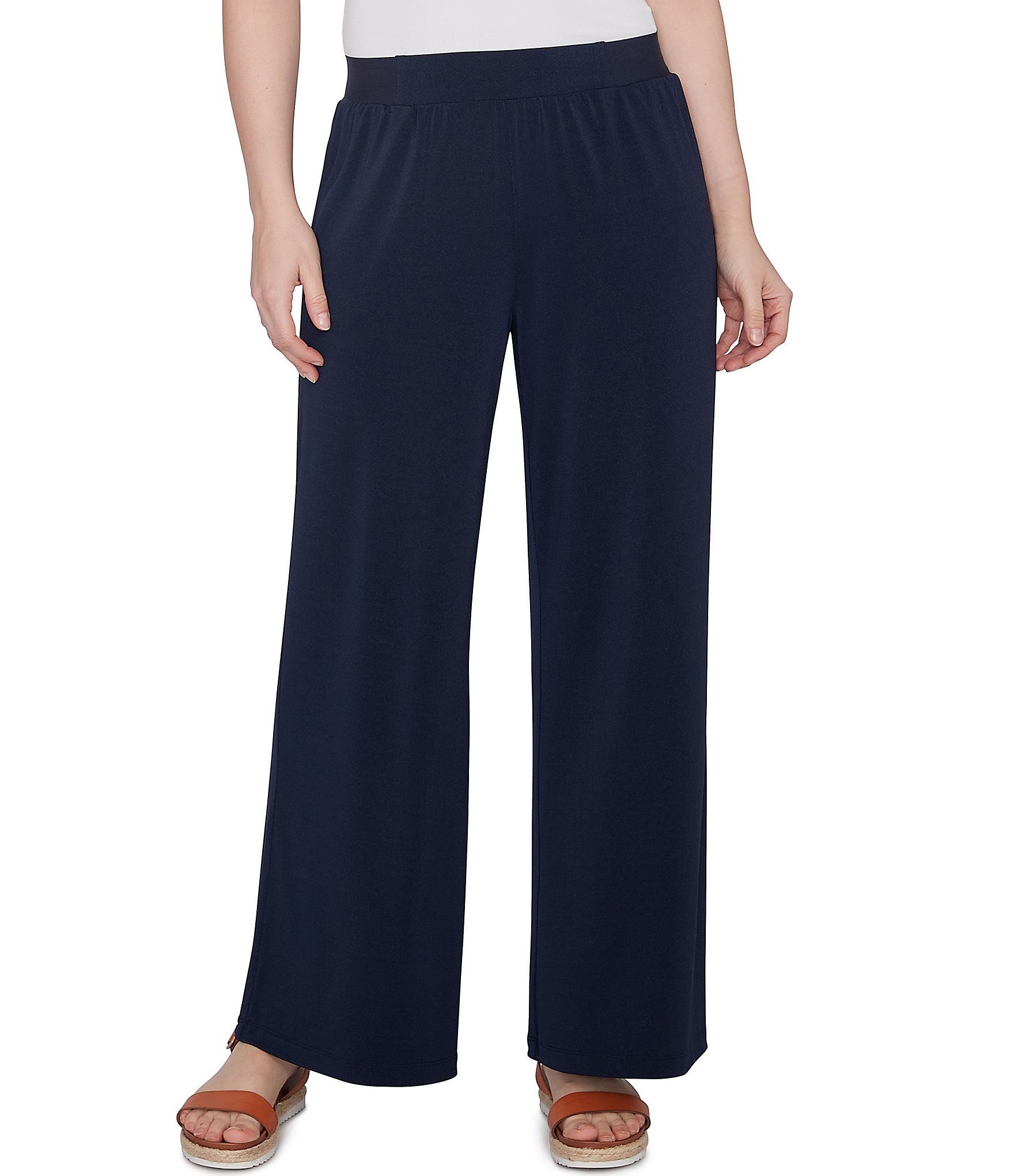 Ruby Rd. Solid Crepe Wide Leg Pull-On Pants | Dillard's