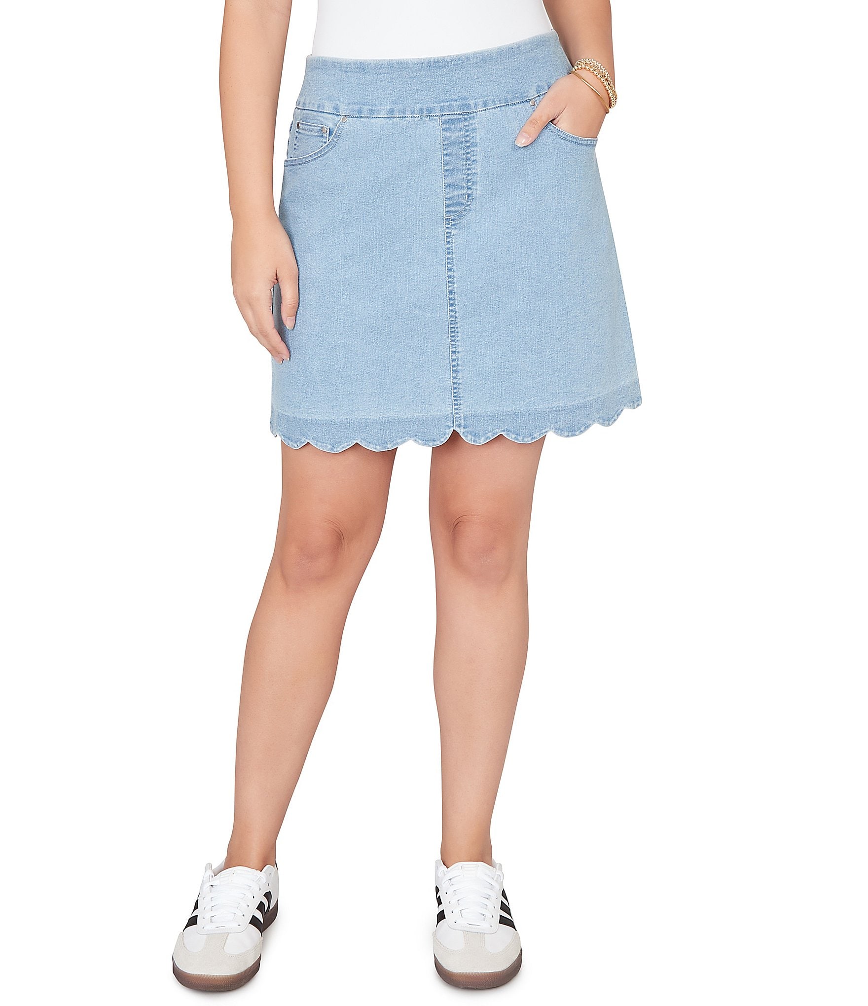 Ruby Rd. Stretch Denim Scalloped Hem Pull-On Skort