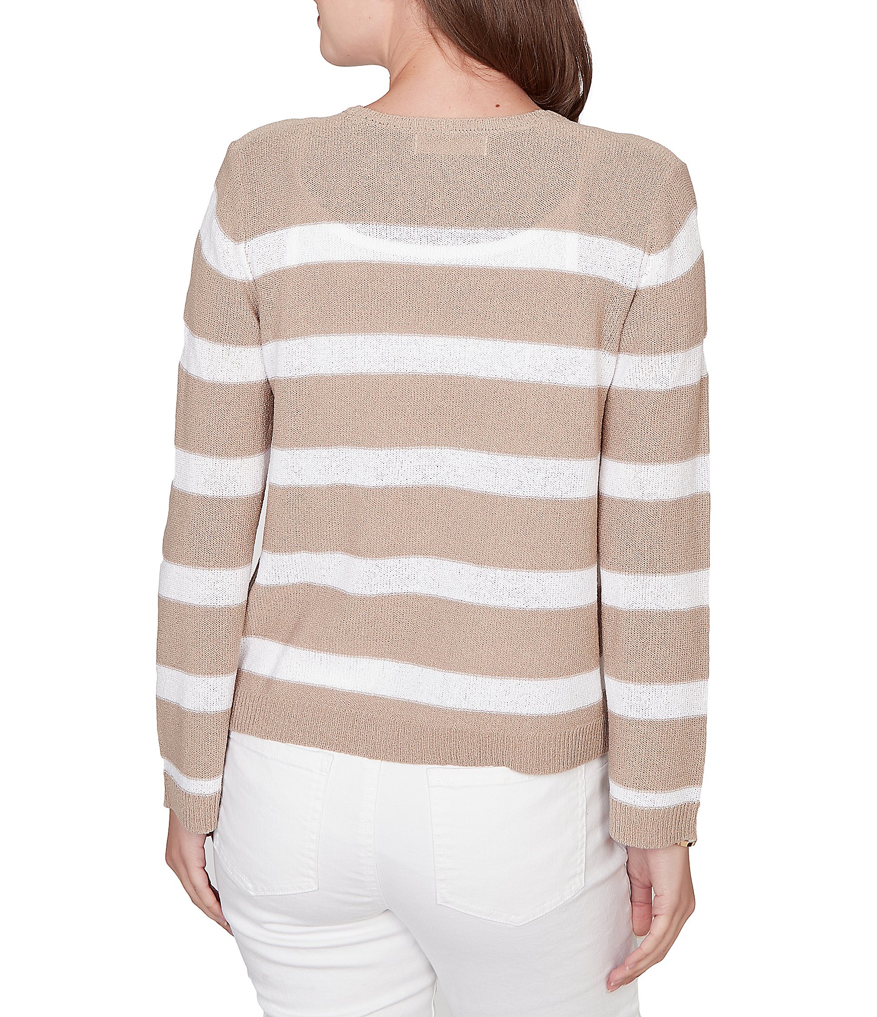 Ruby Rd. Stripe V-Neck Long Sleeve Tie-Front Sweater