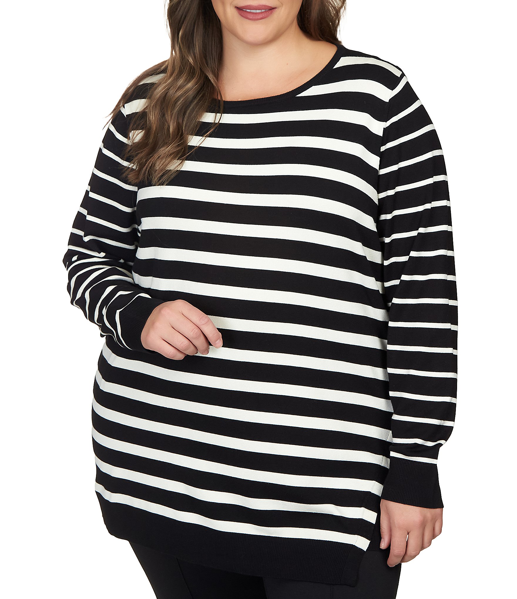 Ruby Rd. Plus Size Striped Print Knit Crew Neck Long Sleeve
