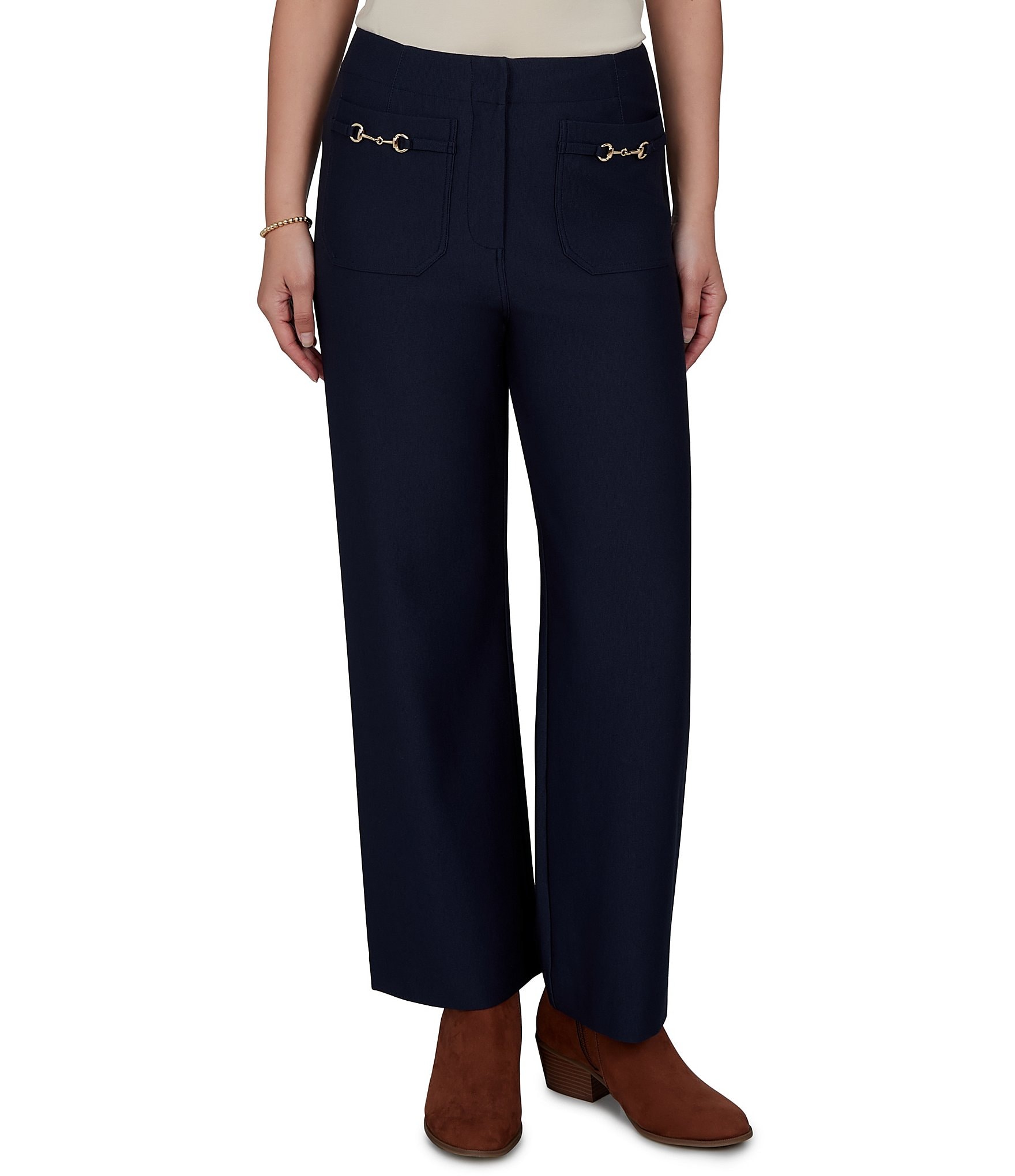 Ruby Rd. Textured Pique Knit Heat Set Patch Pocket Ankle Pants