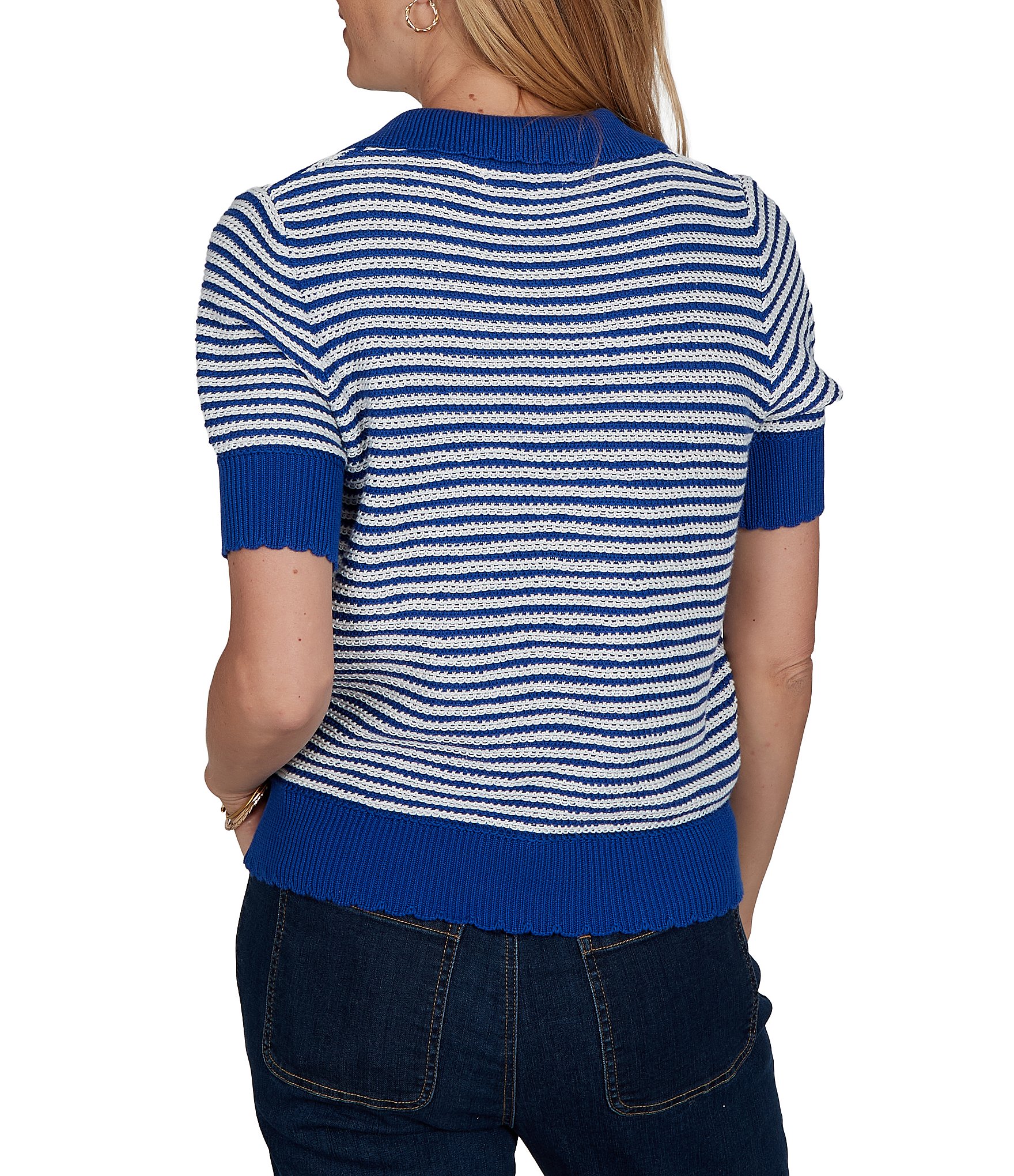 Ruby Rd. Two-Tone Collared V-Neck Elbow Length Sleeve Pullover Sweater