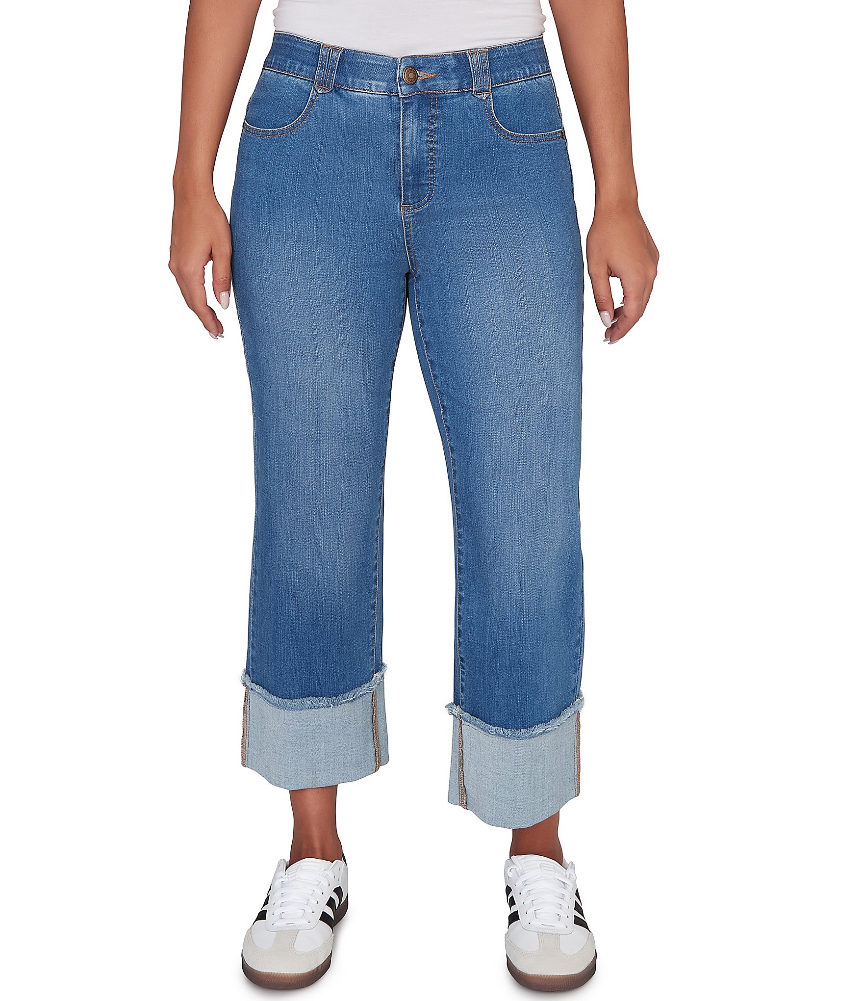 Ruby Rd. Ultra-Soft Denim Rolled Hem Wide Leg Jeans