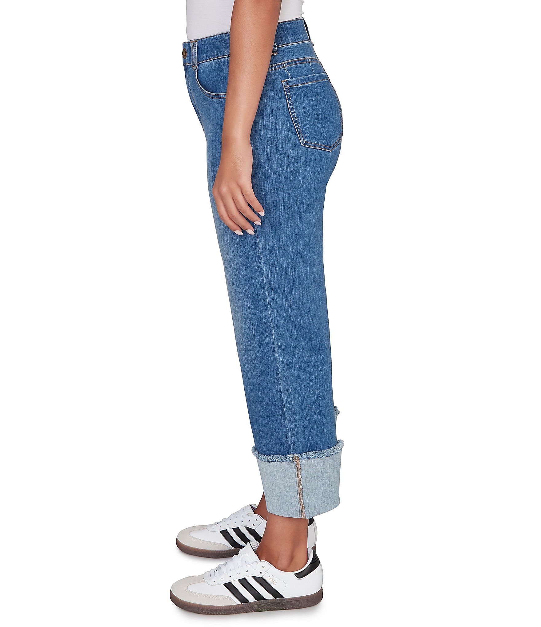 Ruby Rd. Ultra-Soft Denim Rolled Hem Wide Leg Jeans