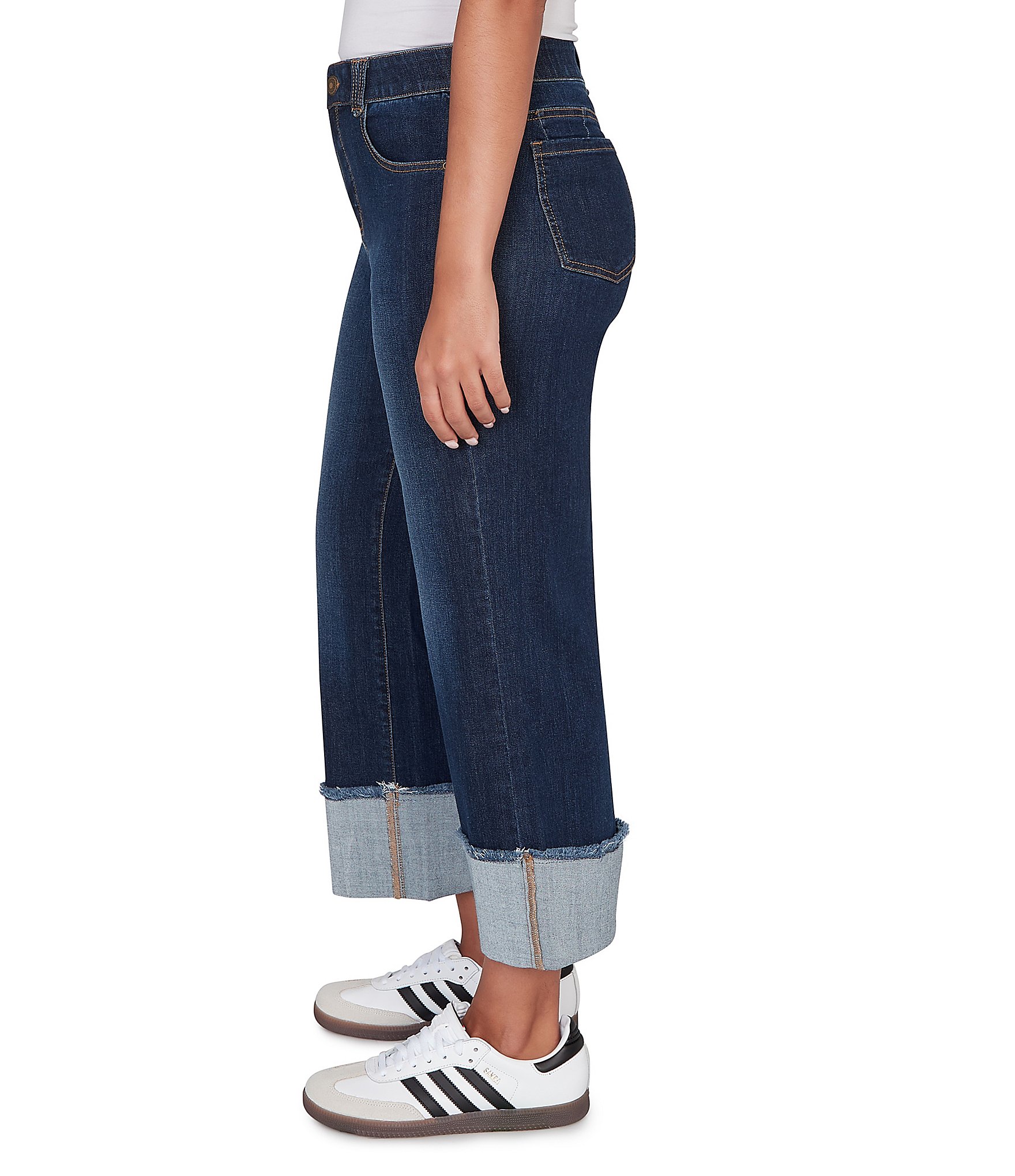 Ruby Rd. Ultra-Soft Denim Rolled Hem Wide Leg Jeans