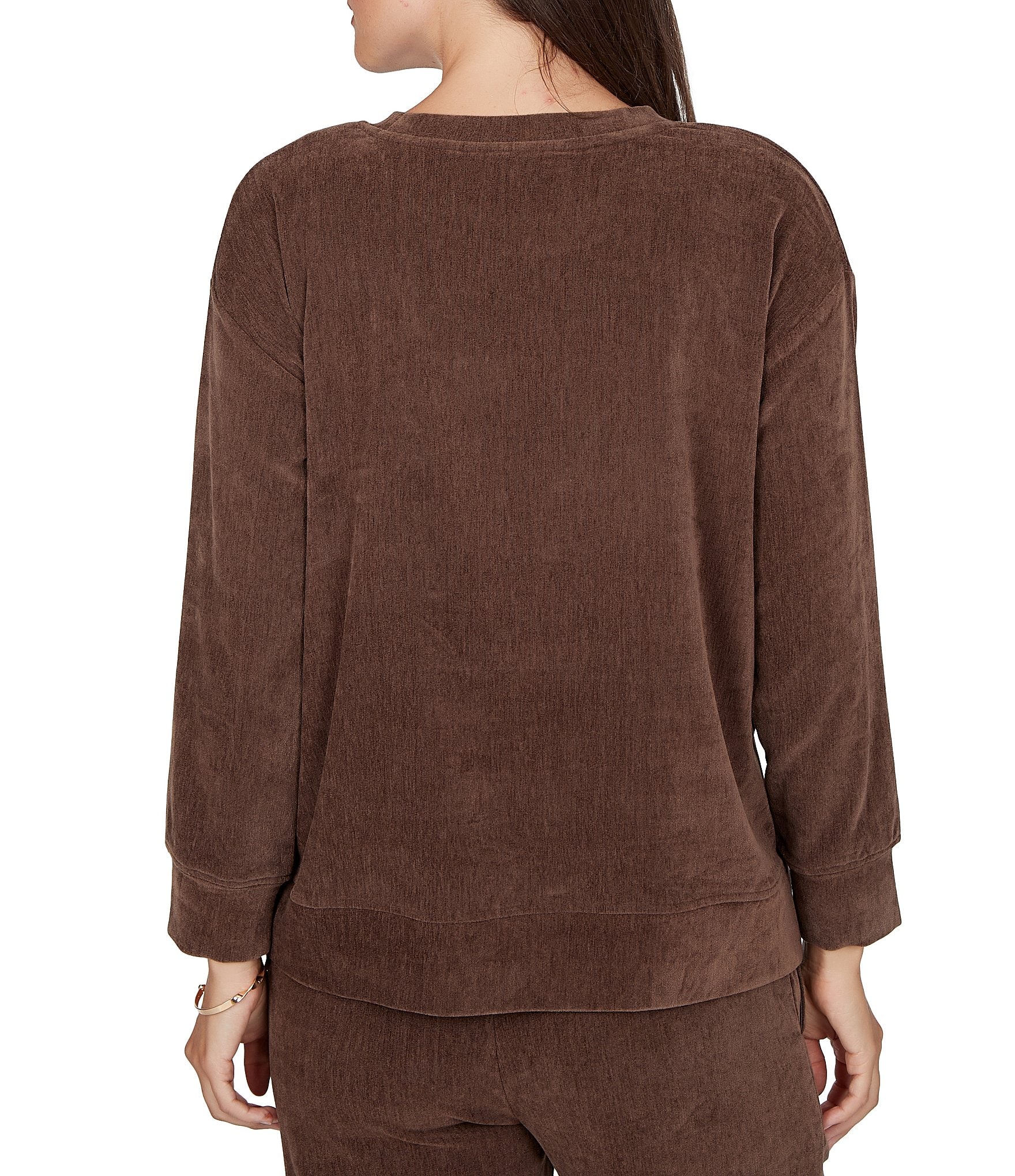 Ruby Rd. Velveteen Satin Inset Crew Neck Long Sleeve Top