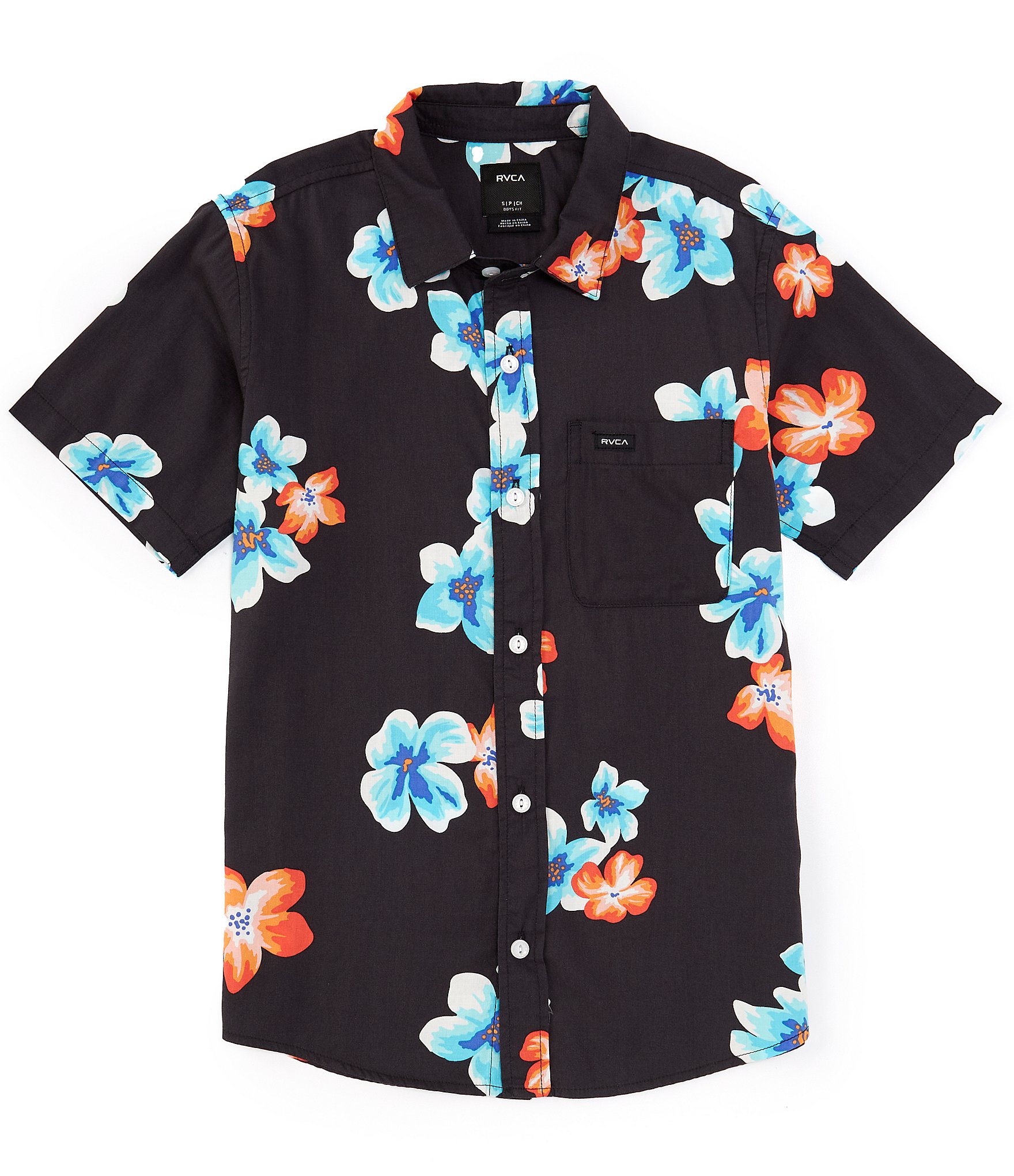 RVCA Big Boys 8-20 Short Sleeve Floral Printed Woven Shirt