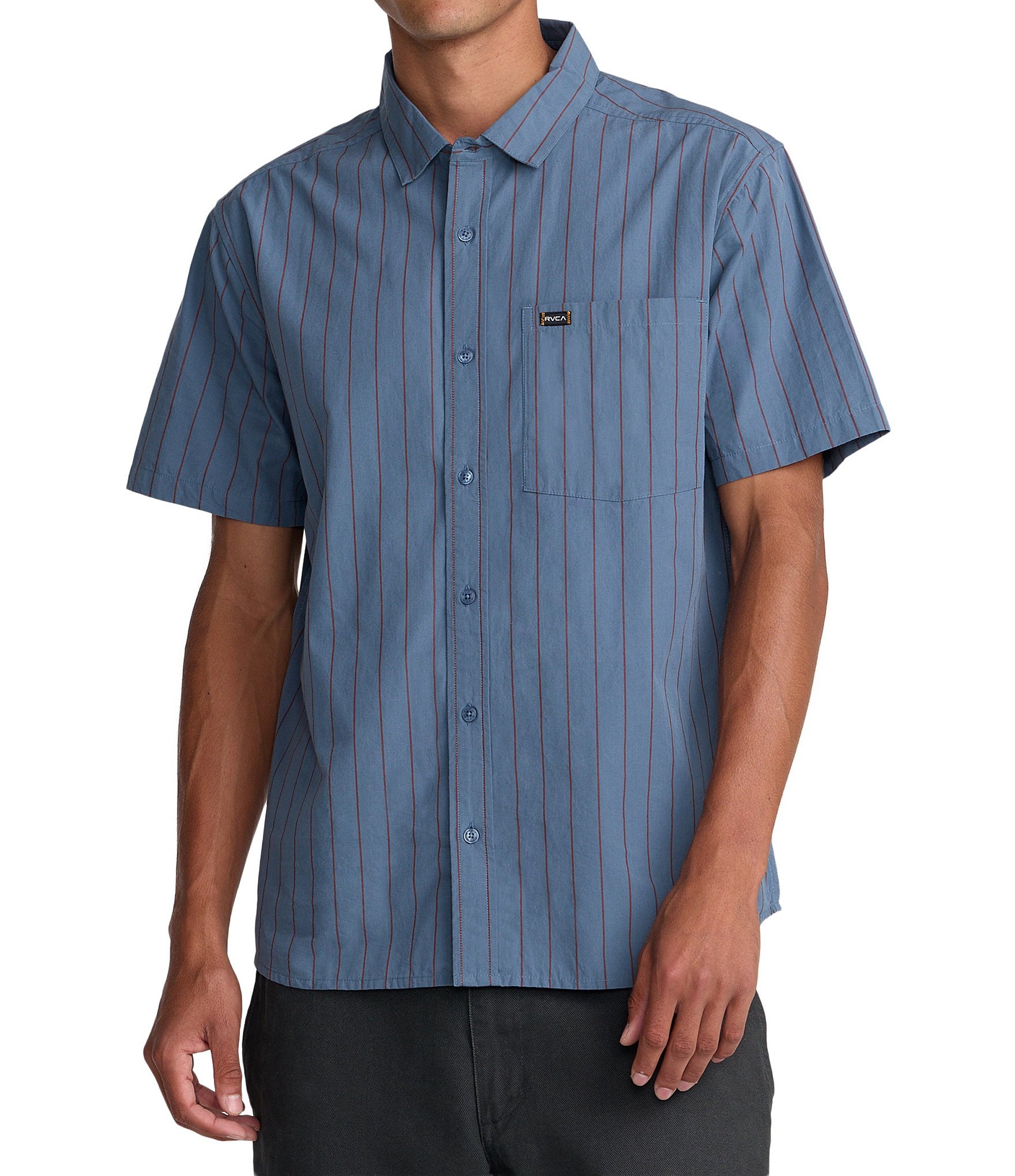 RVCA Dayshift Workwear Stripe Short Sleeve Woven Shirt