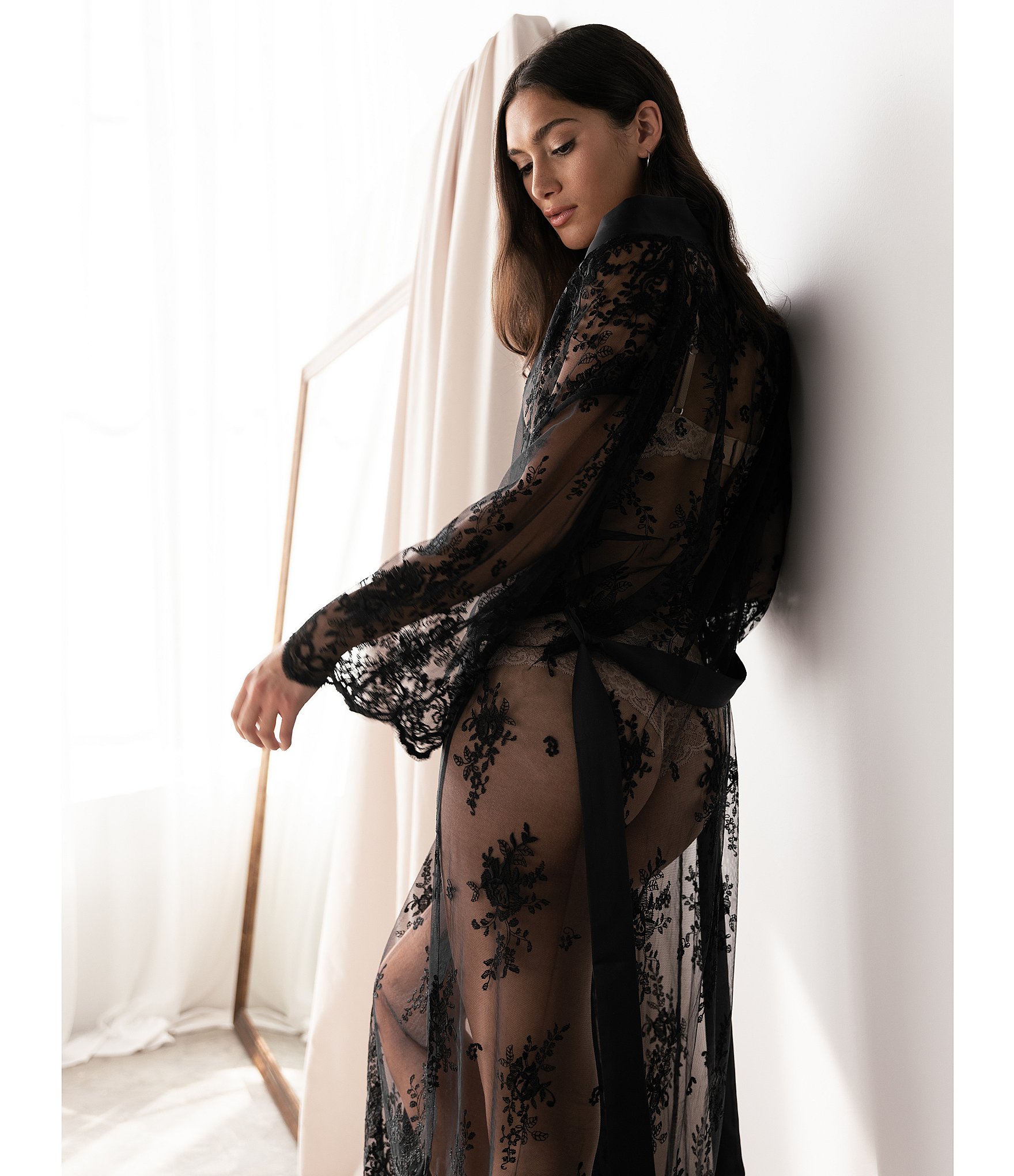 Rya Collection Darling Lace Long Kimono Sleeve Robe