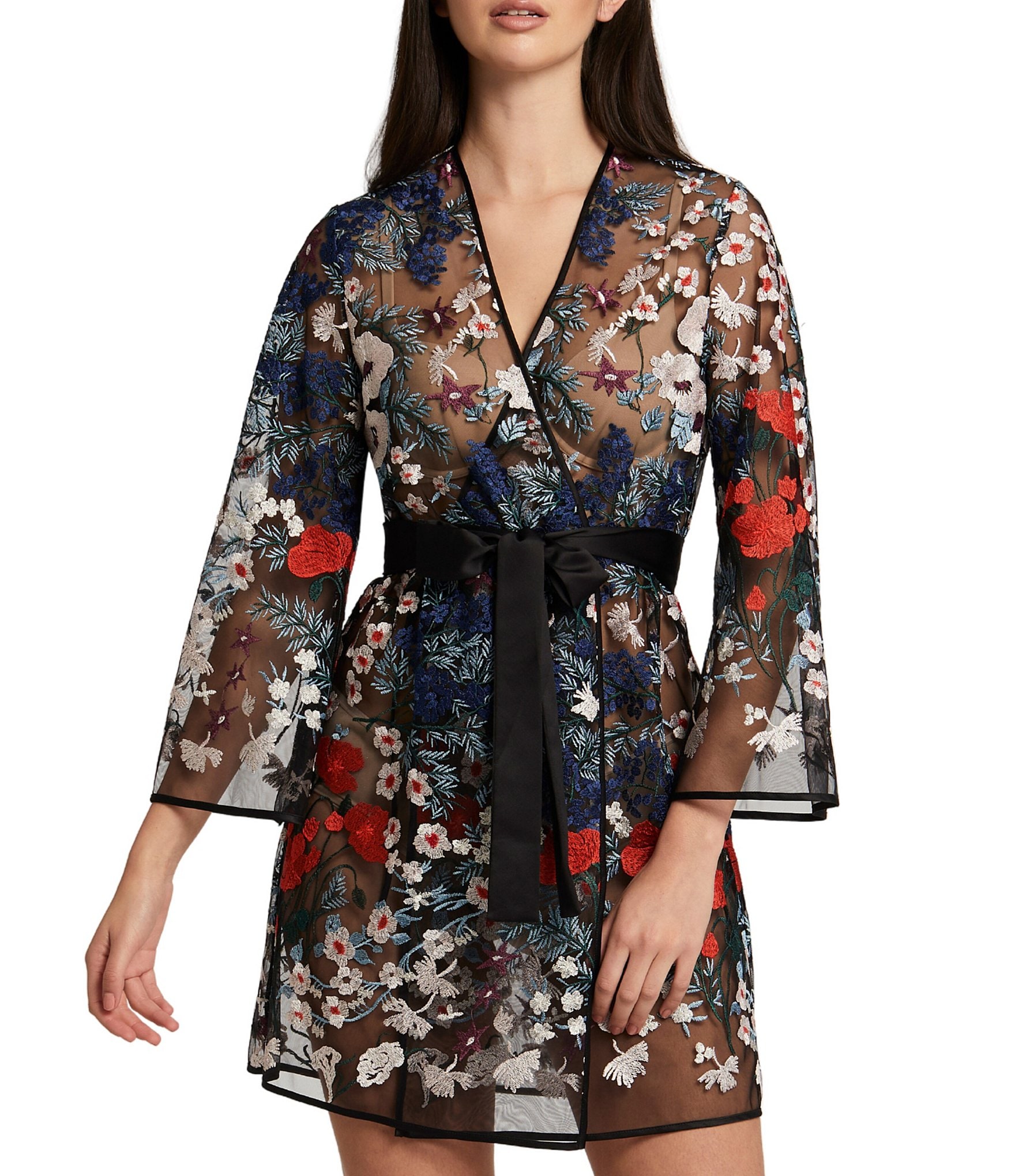 Rya Collection Georgia Floral Embroidered Long Sleeve Coordinating Wrap Robe