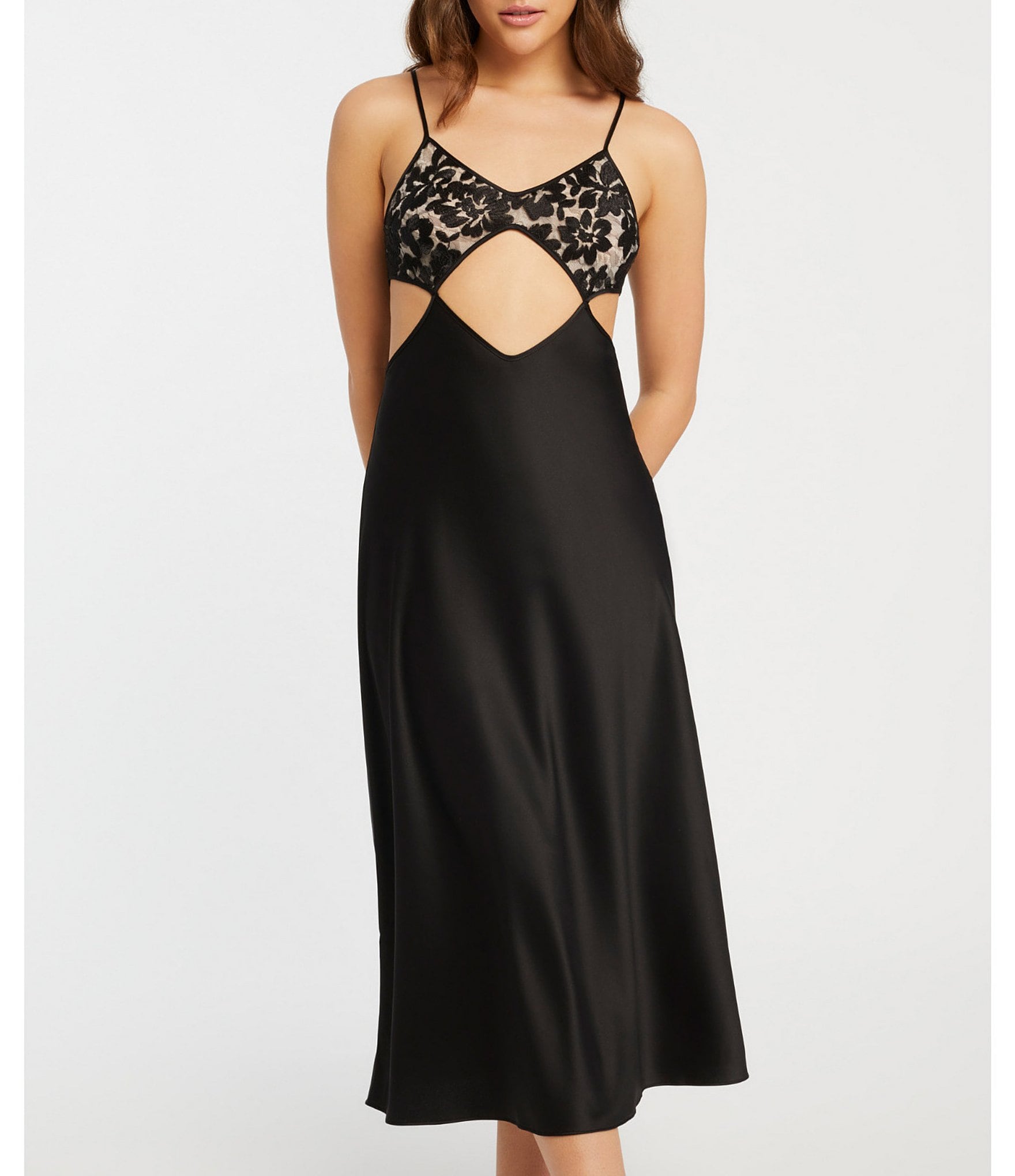 Rya Collection Venus Satin Lace Cut-Out Gown | Dillard's