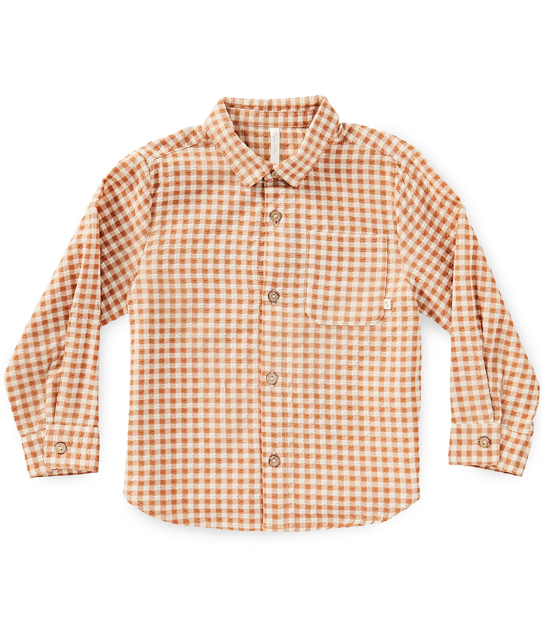 Rylee + Cru Little Boys Fawn Long Sleeve Button Front Gingham Shirt