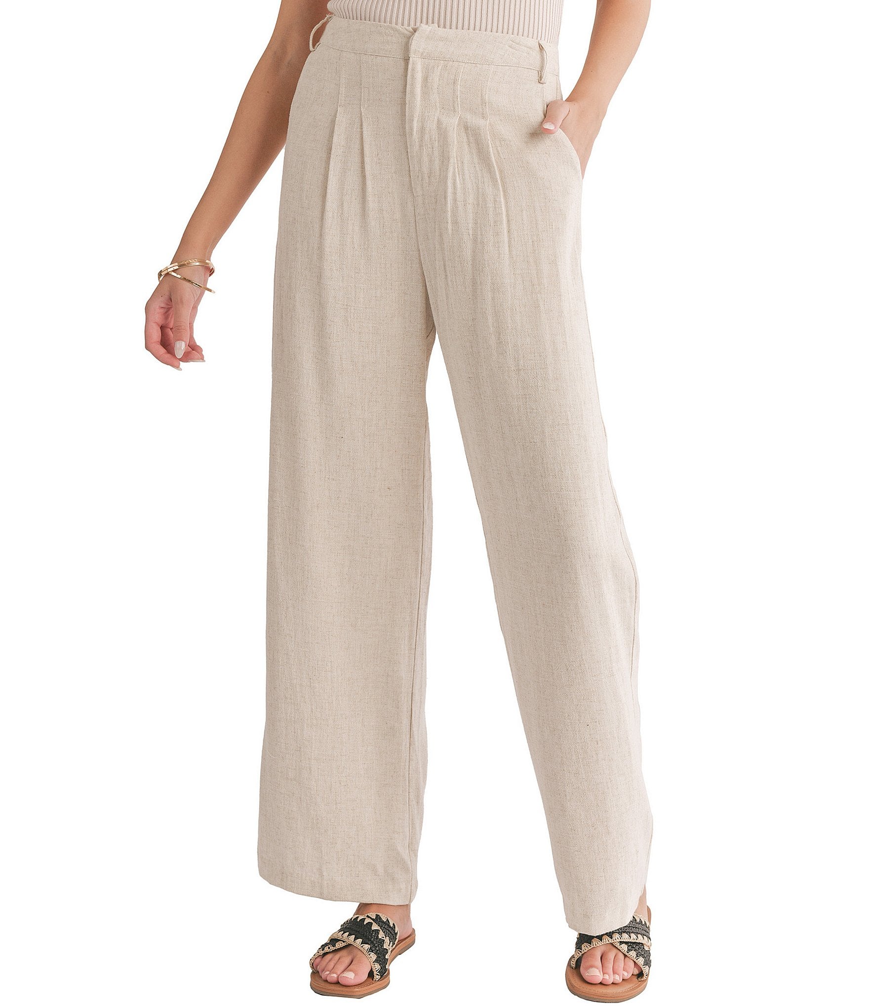 Sadie & Sage Linen Full Length Pleated Trousers | Dillard's