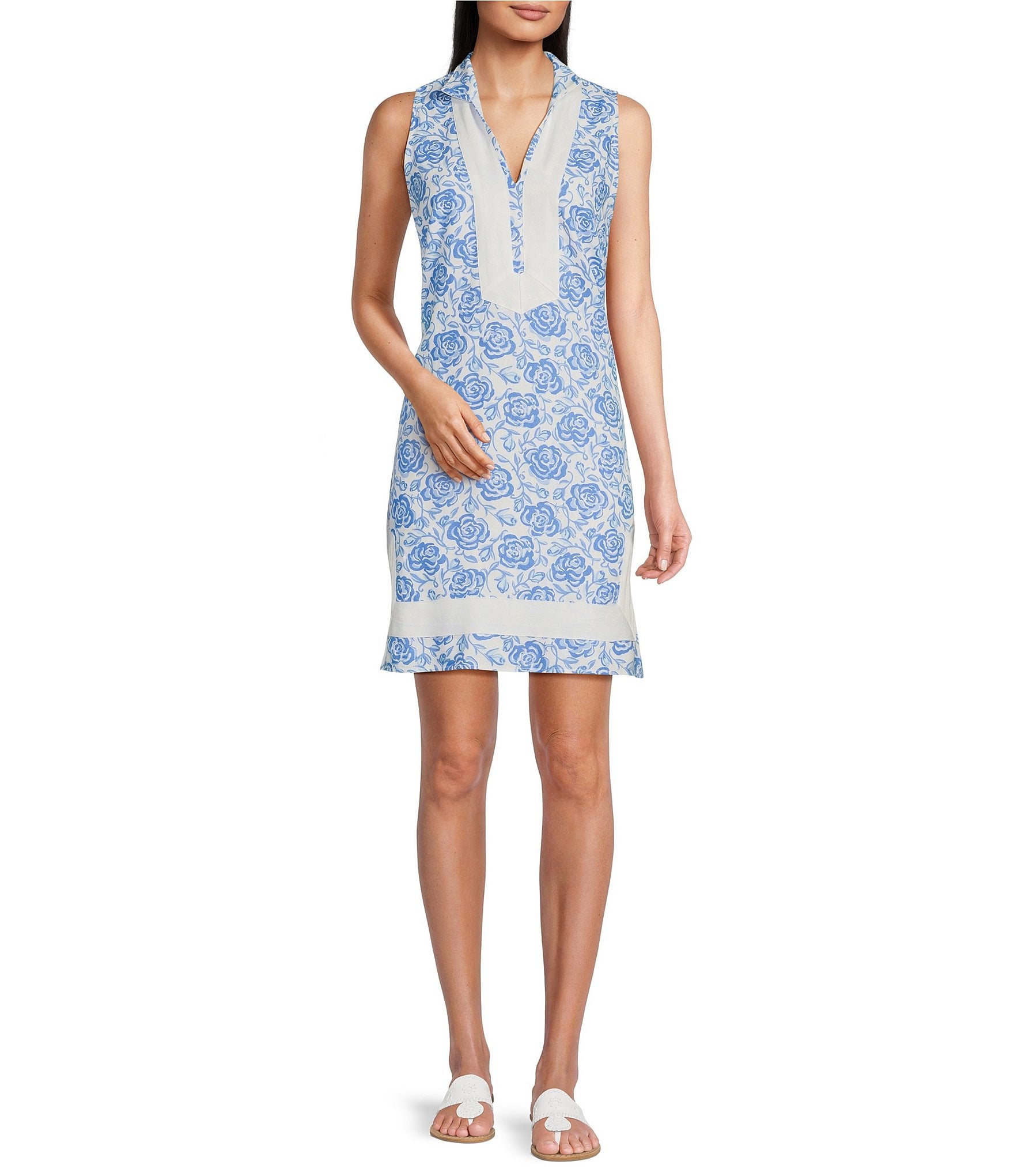 SAIL to SABLE Contrasting Trim Floral Print Collared VNeck Sleeveless