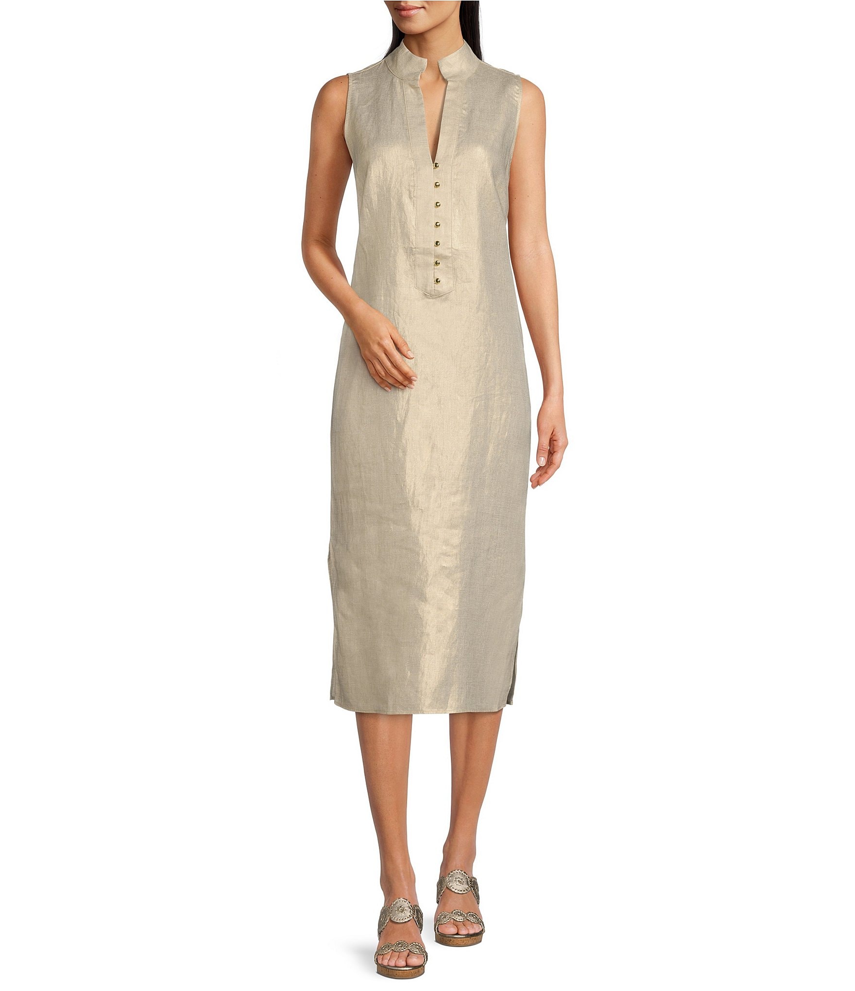 Linen Dress With 3/4 Sleeves/ V-neck Linen Dress/ Midi Lenght Linen Dress/  LINENCLOUD CLOTHING -  Canada