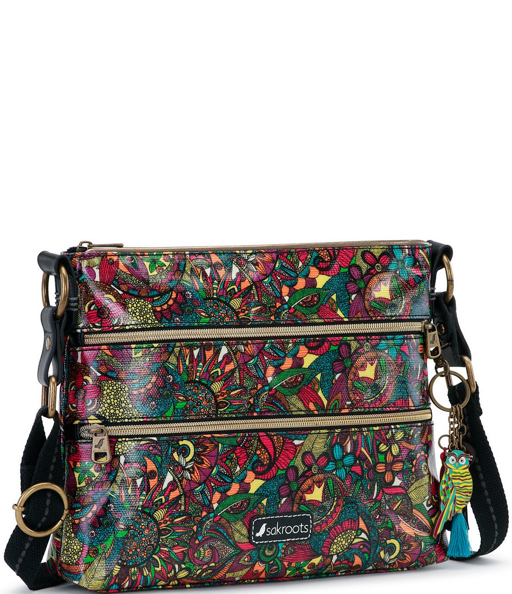 Sakroots Basic Double Zip Printed Coated Canvas Crossbody Bag