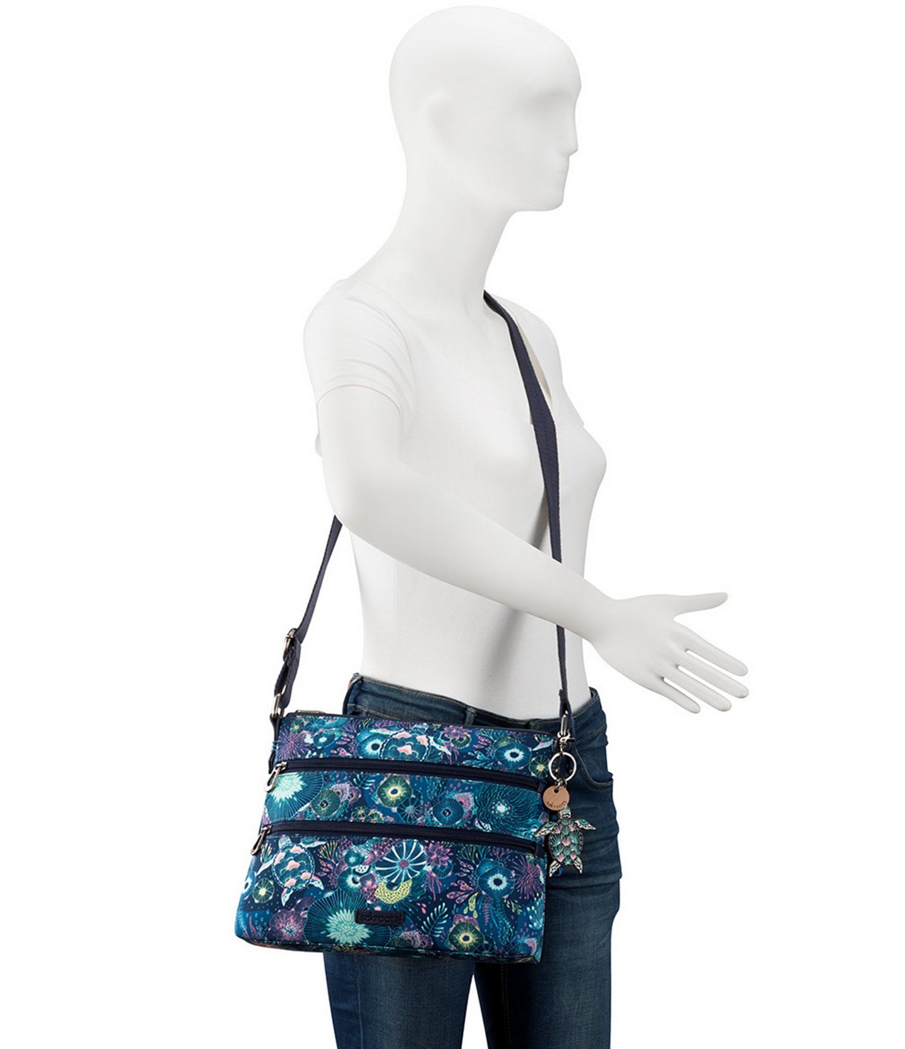 Sakroots Basic Zip Top Royal Blue Seascape Crossbody Bag