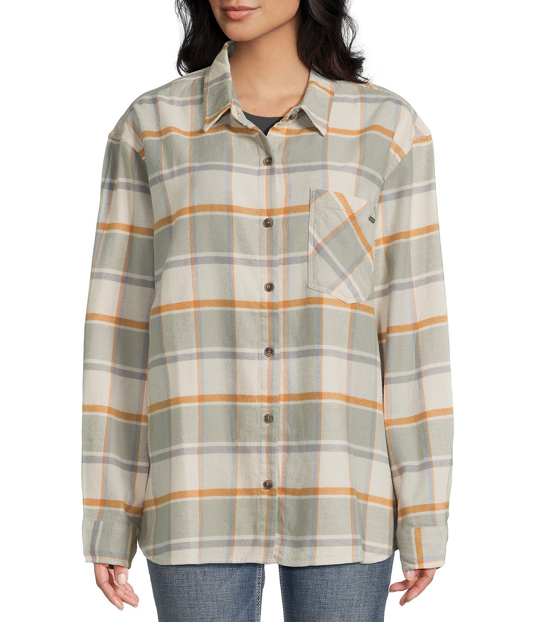 Salty Crew Shore Break Long Sleeve Plaid Oversized Boxy Flannel Shirt