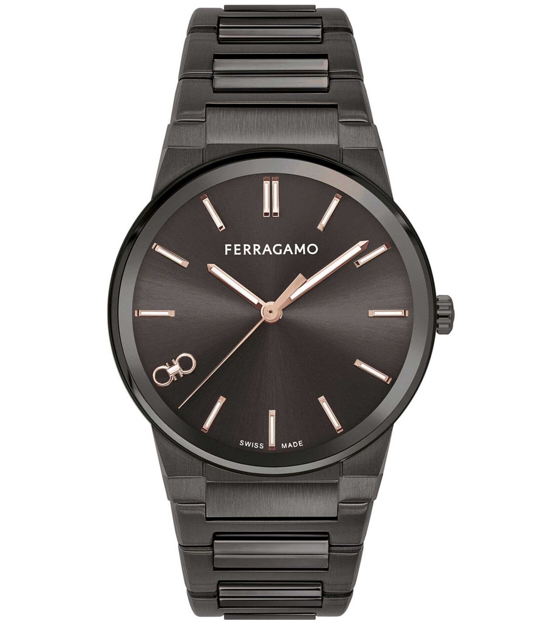 Salvatore Ferragamo Men's Infinity Sapphire Quartz Analog Gunmetal Tone Stainless Steel Bracelet Watch