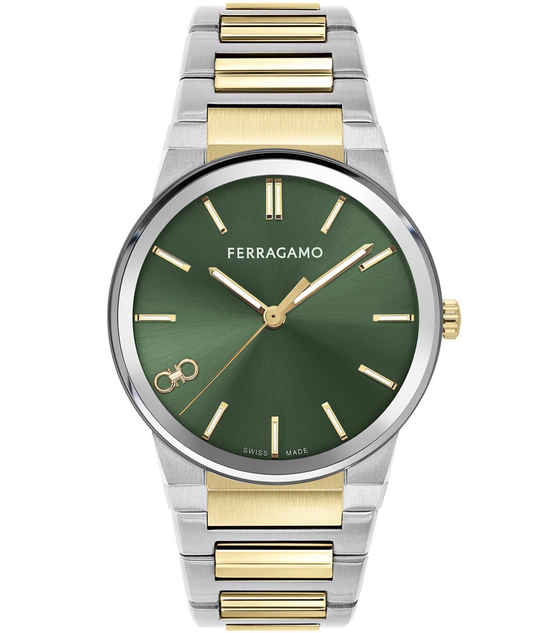 Salvatore Ferragamo Men's Infinity Sapphire Quartz Analog Two Tone Stainless Steel Green Dial Bracelet Watch