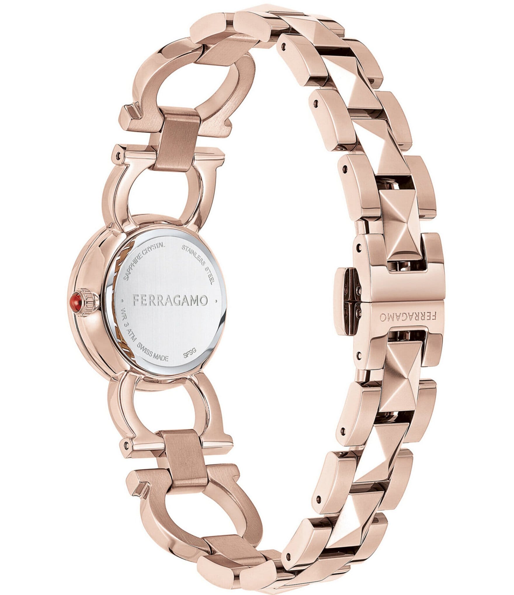 Salvatore Ferragamo Women's Double Gancini Stud Rose Gold Stainless Steel Bracelet Watch