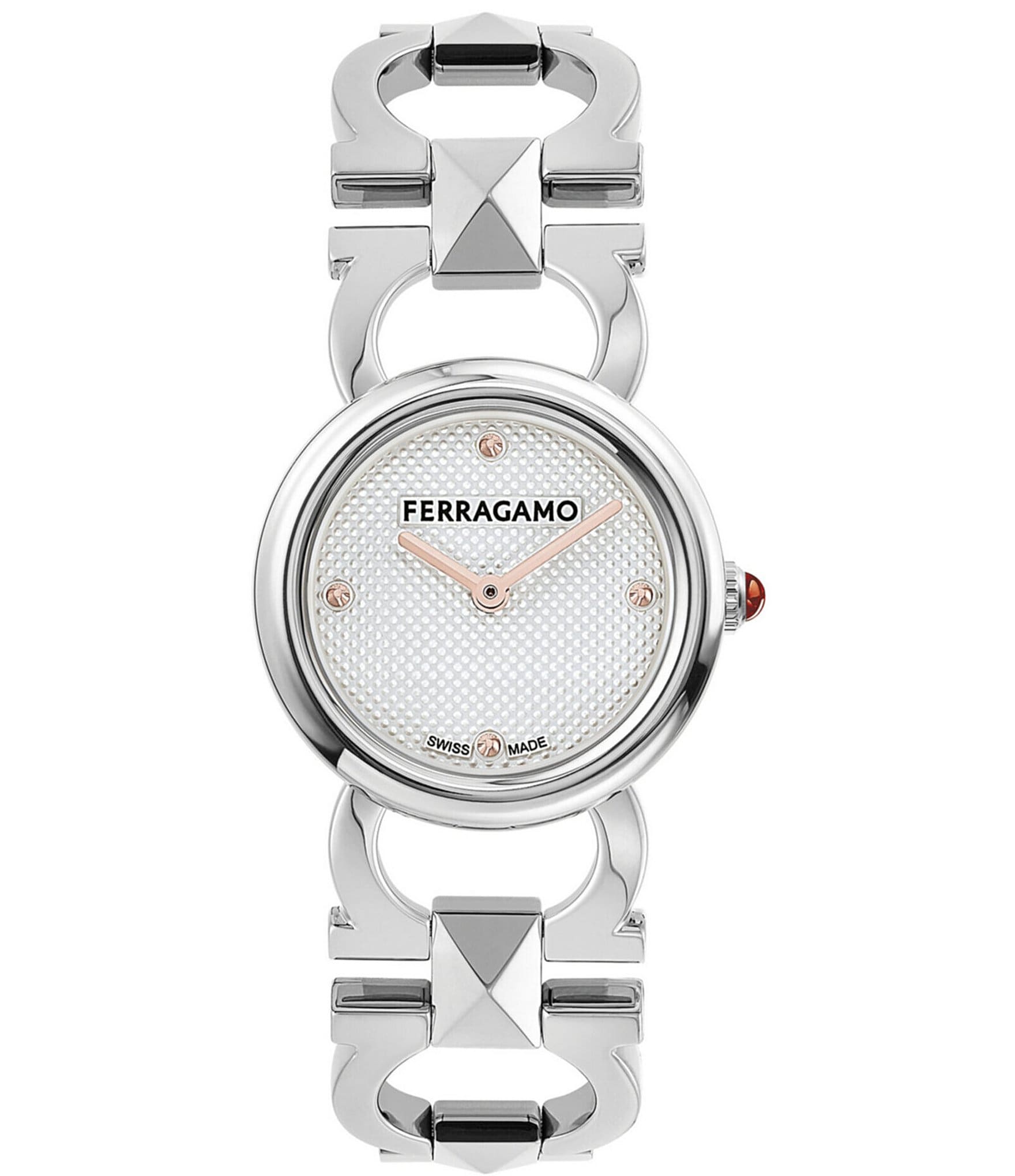 Salvatore Ferragamo Women's Double Gancini Stud Two Hand Stainless Steel Bracelet Watch