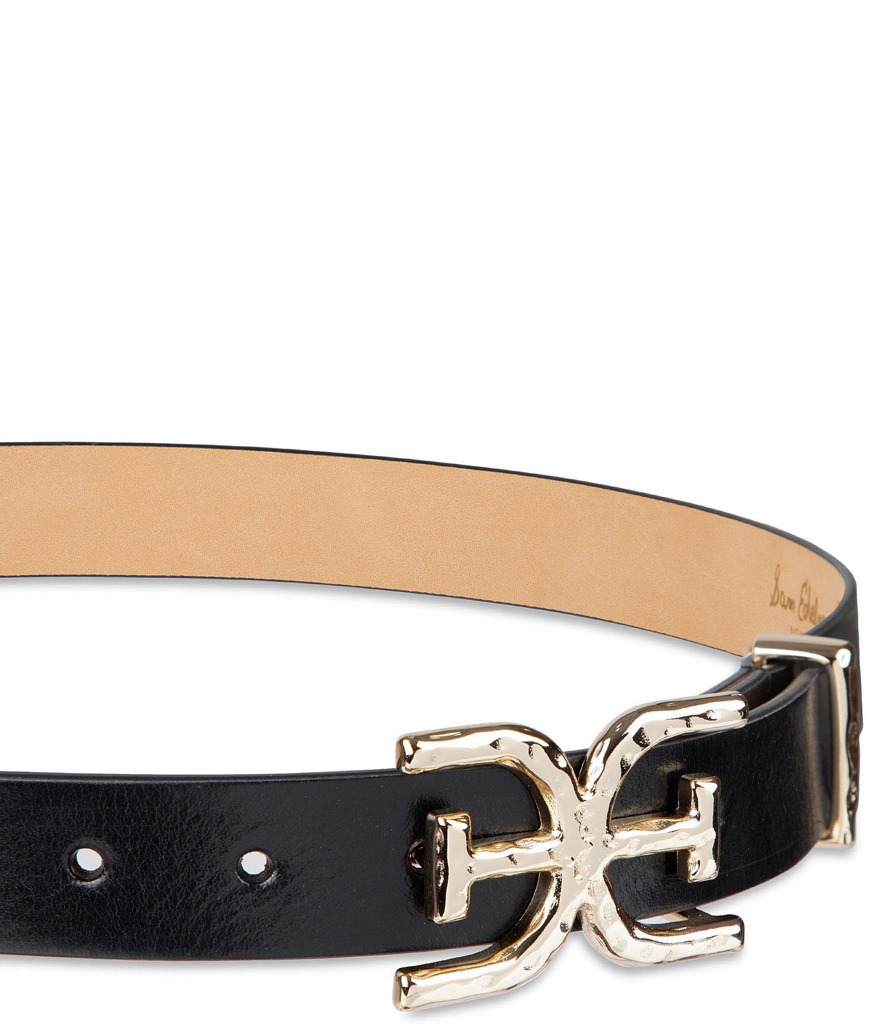 Sam Edelman 30mm Hammered Logo Buckle Leather Belt