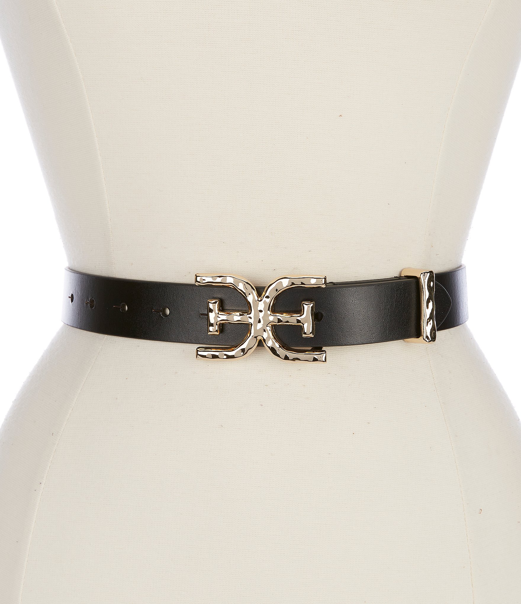Sam Edelman 30mm Hammered Logo Buckle Leather Belt