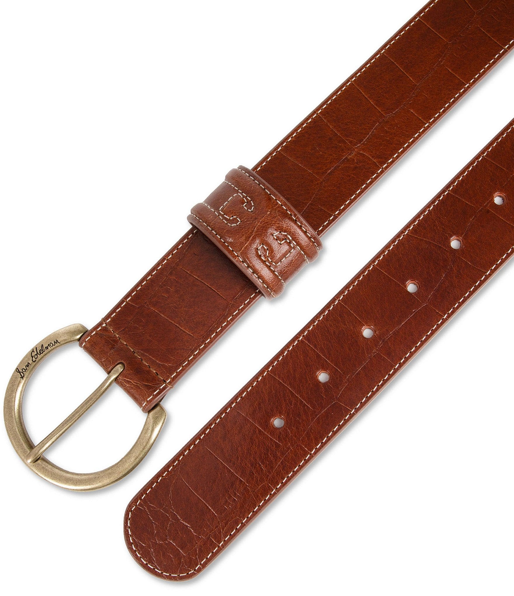 Sam Edelman 40mm Oval Crocodile Embossed Wide Leather Belt