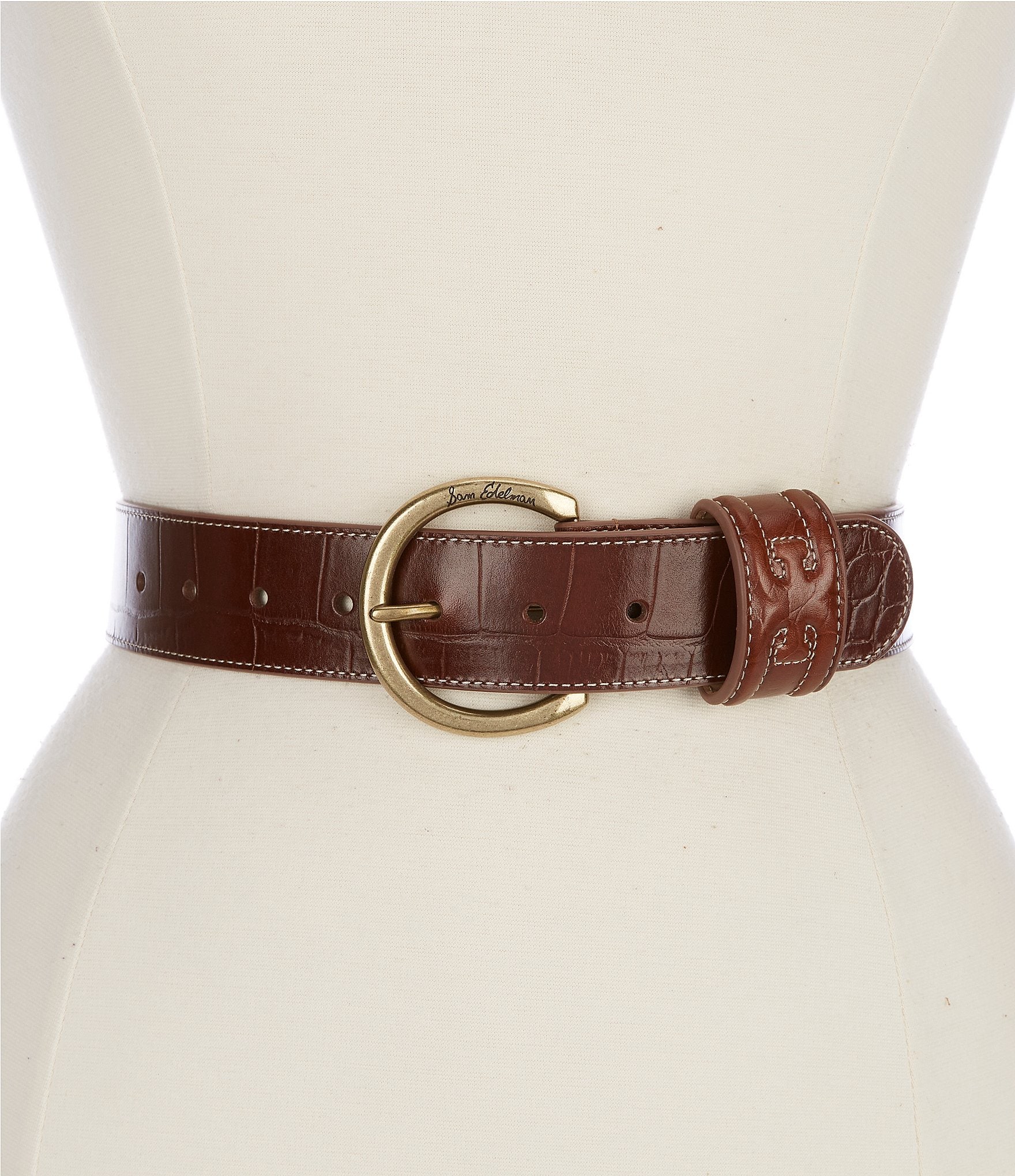 Sam Edelman 40mm Oval Crocodile Embossed Wide Leather Belt
