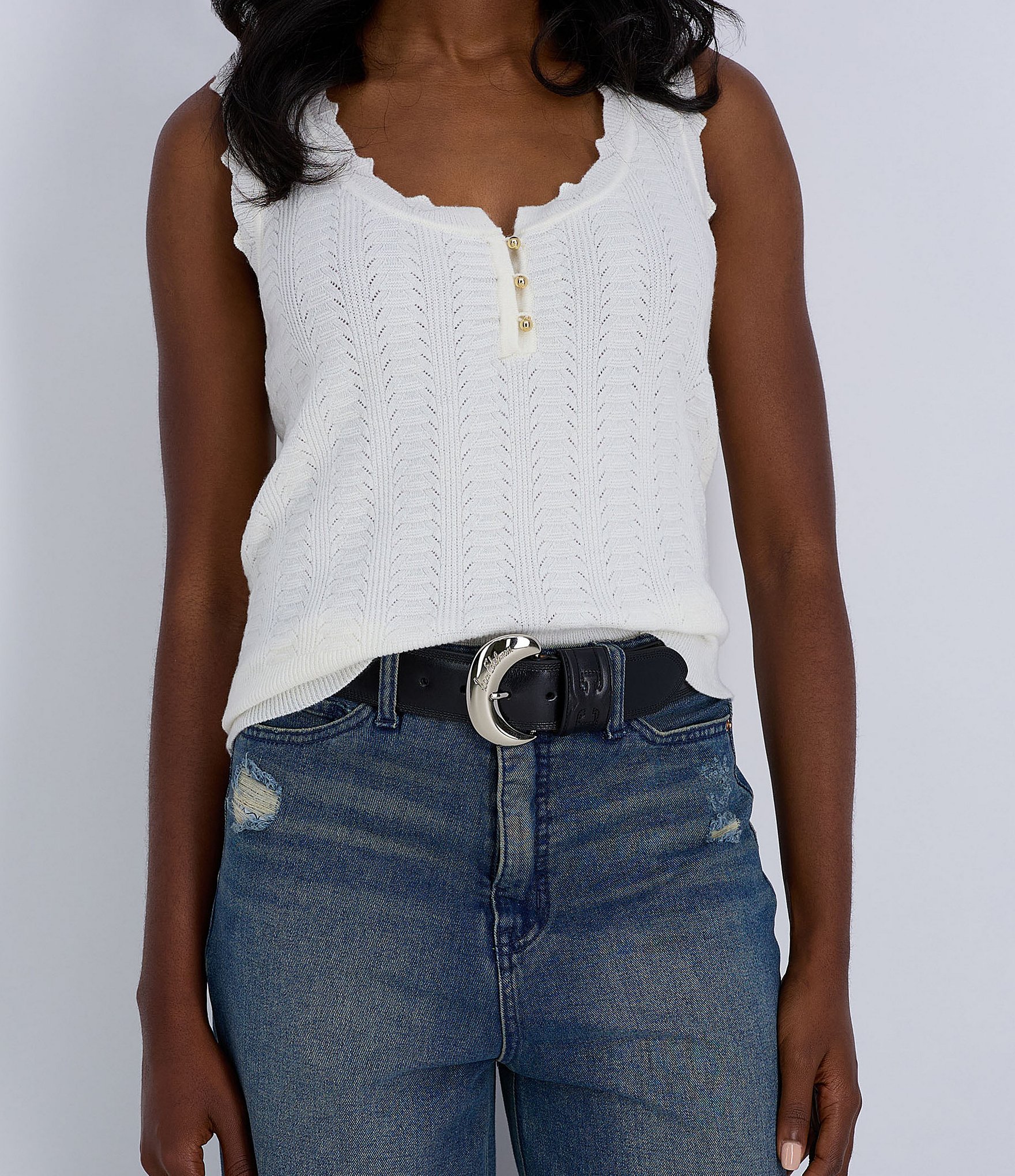Sam Edelman 45mm Leather Organic Oversized Buckle Wide Belt
