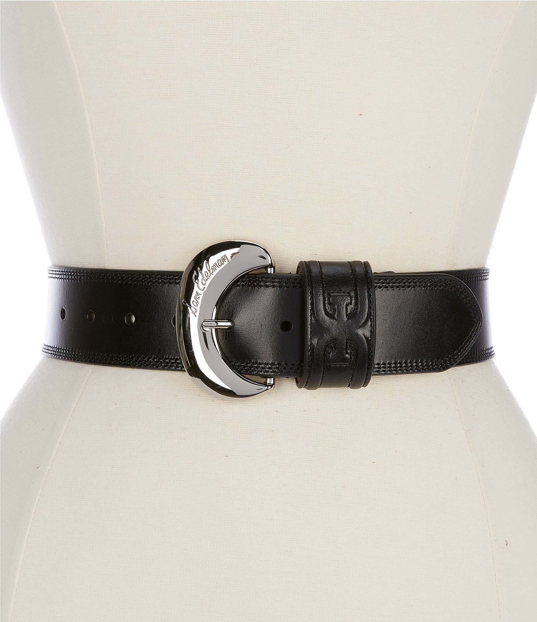 Sam Edelman 45mm Leather Organic Oversized Buckle Wide Belt