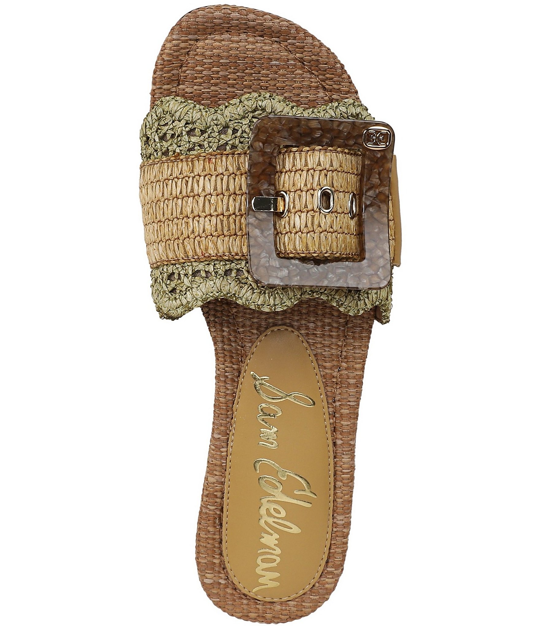 Sam Edelman Bambi Raffia Oversized Buckle Detail Slide Sandals