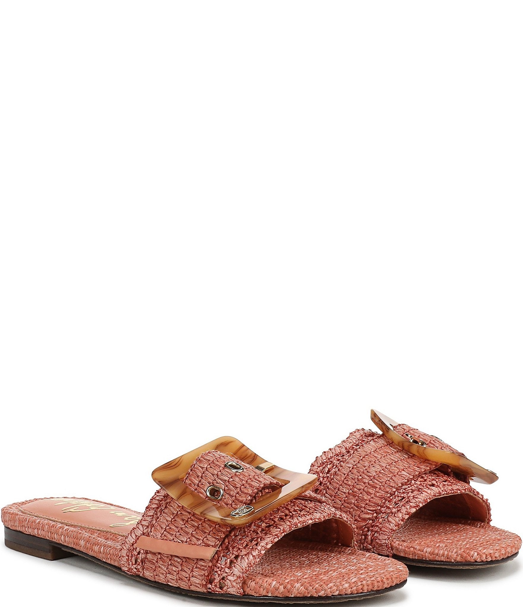 Sam Edelman Bambi Raffia Oversized Buckle Detail Slide Sandals