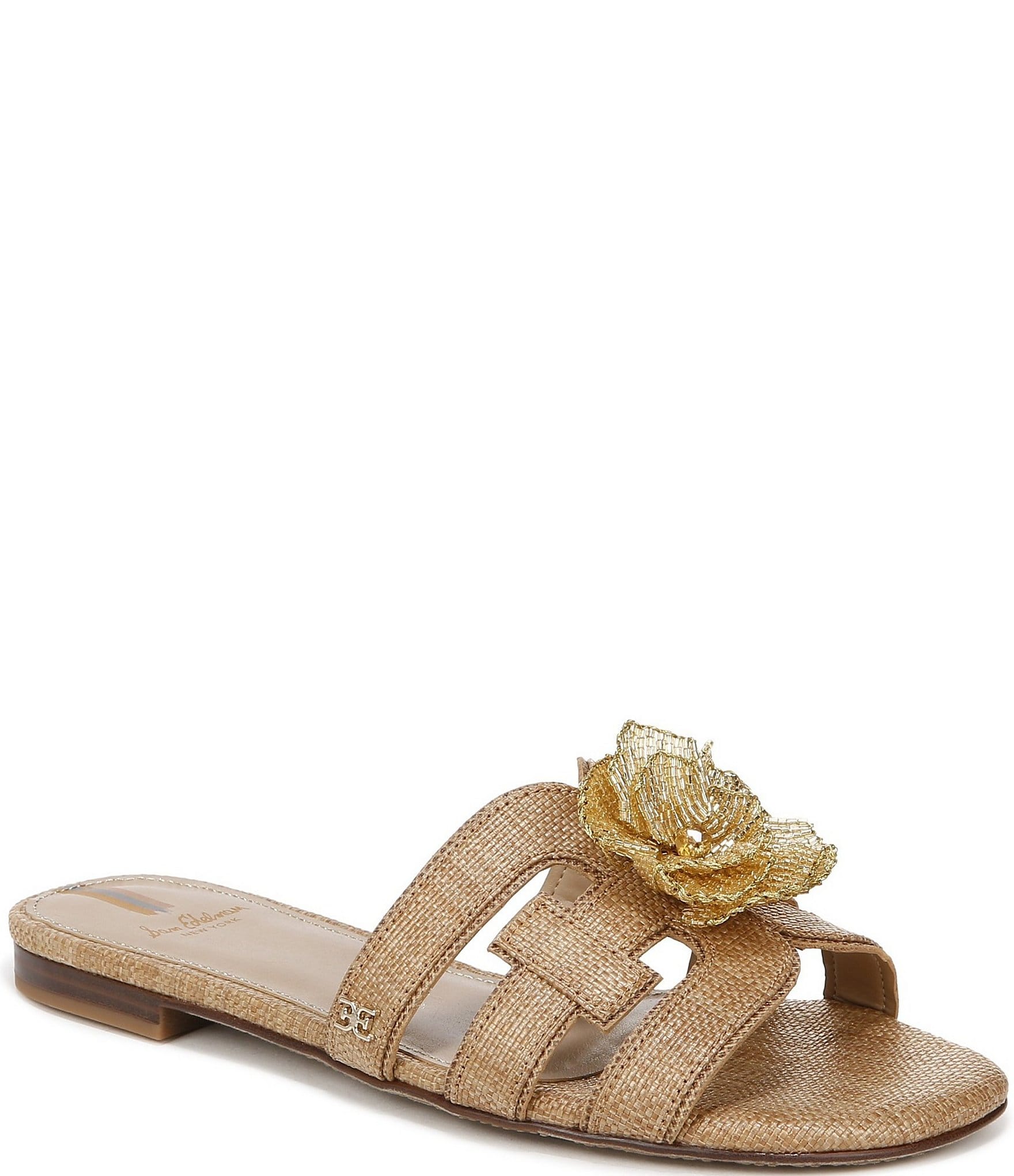 Sam Edelman Bay Flora Raffia Beaded Flower Double E Logo Slide Sandals ...