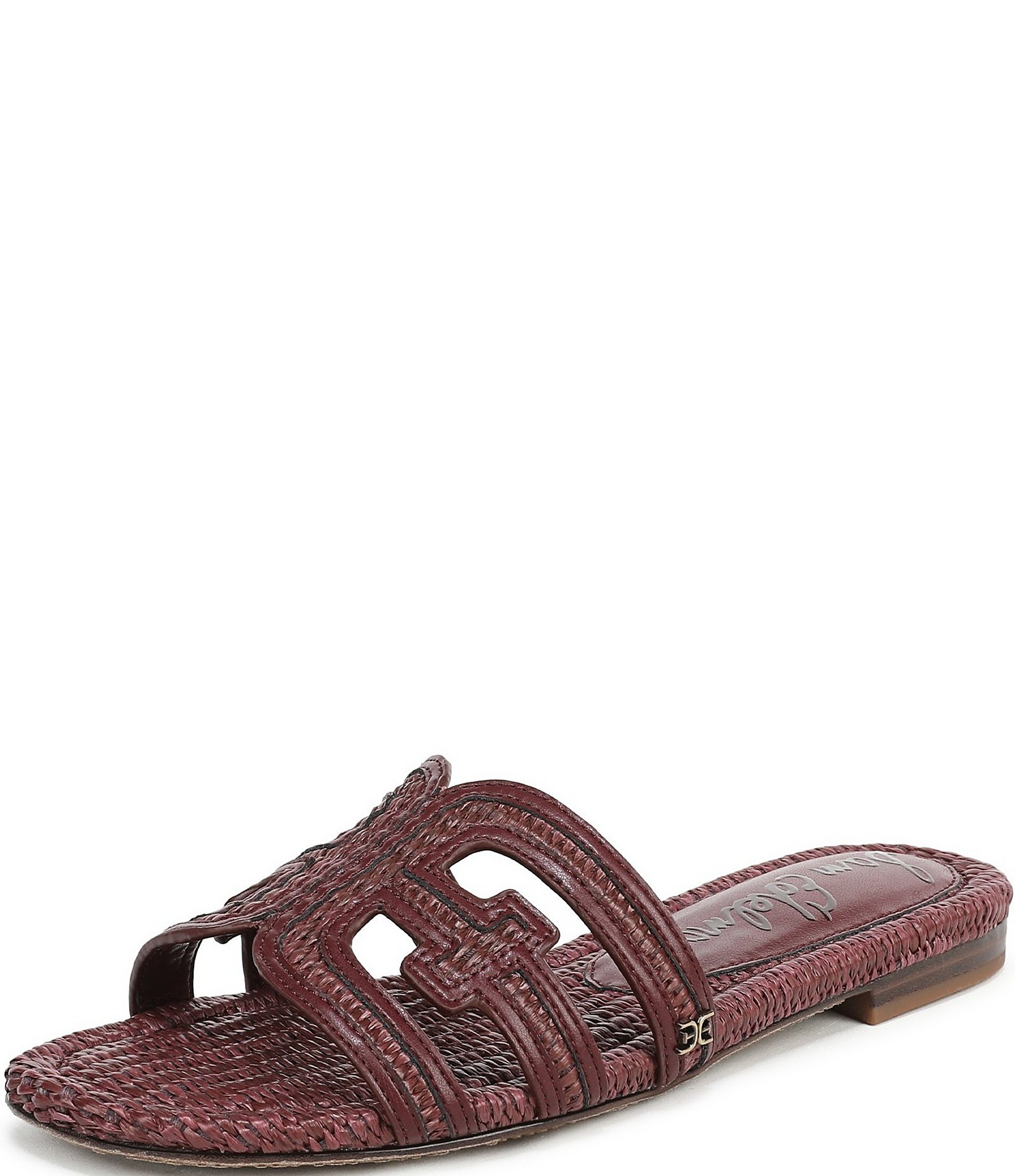 Sam Edelman Bay Raffia and Leather Double E Logo Slide Sandals