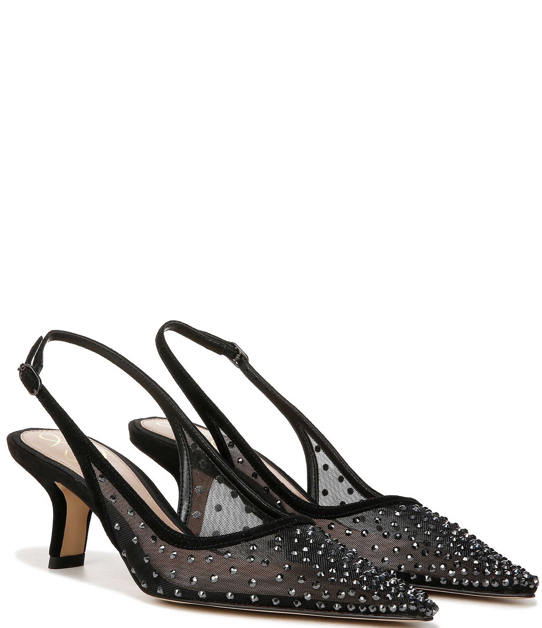 Sam Edelman Bianka Rhinestone Embellished Mesh Pointed Toe Slingback Pumps