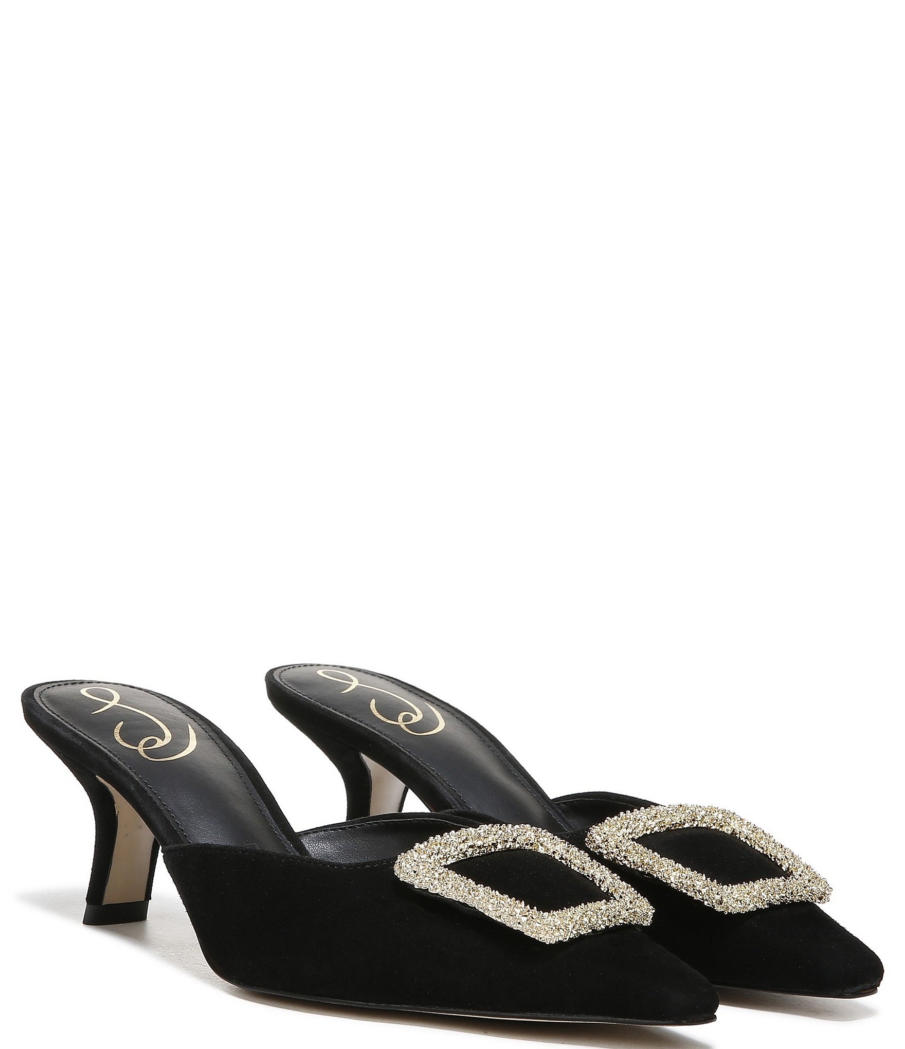 Sam Edelman Brit Suede Oversized Embellished Buckle Detail Mules