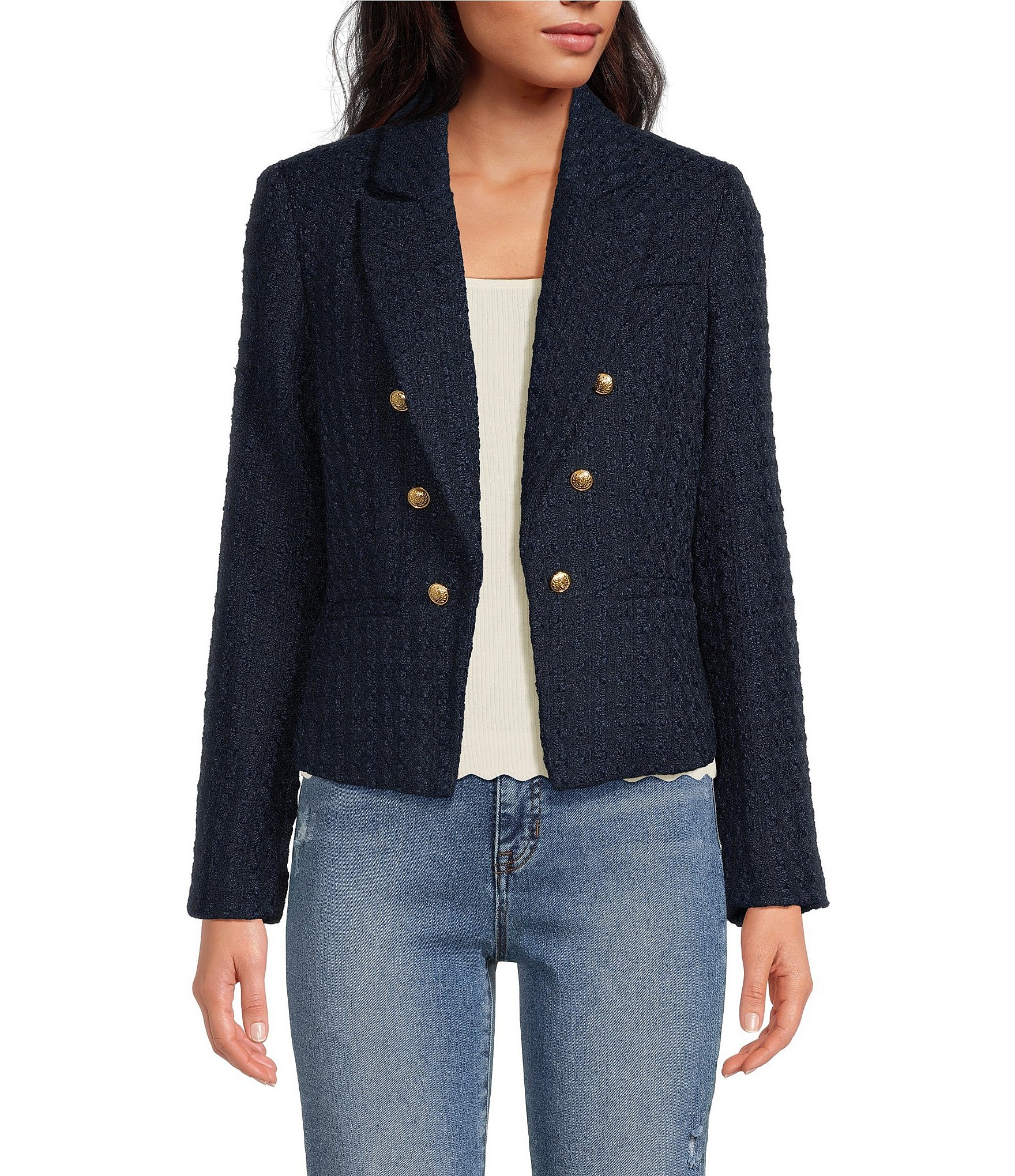 Sam Edelman Cropped Notch Lapel Collar Neckline Long Sleeve Blazer ...