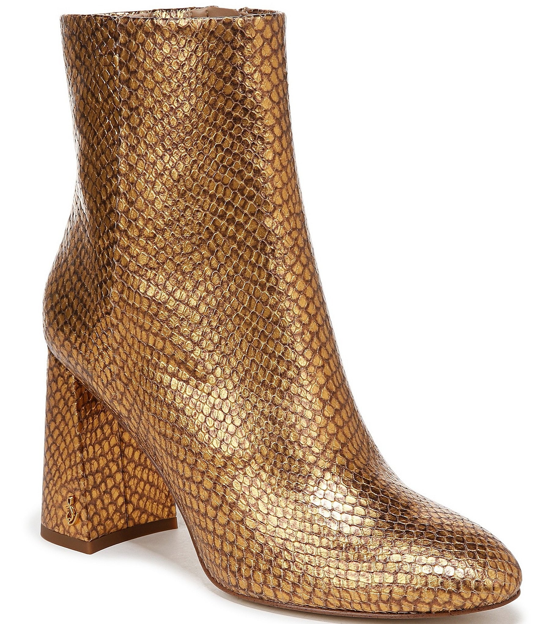 Sam Edelman Daria Metallic Snake Print Leather Block Heel Ankle Booties Dillard s