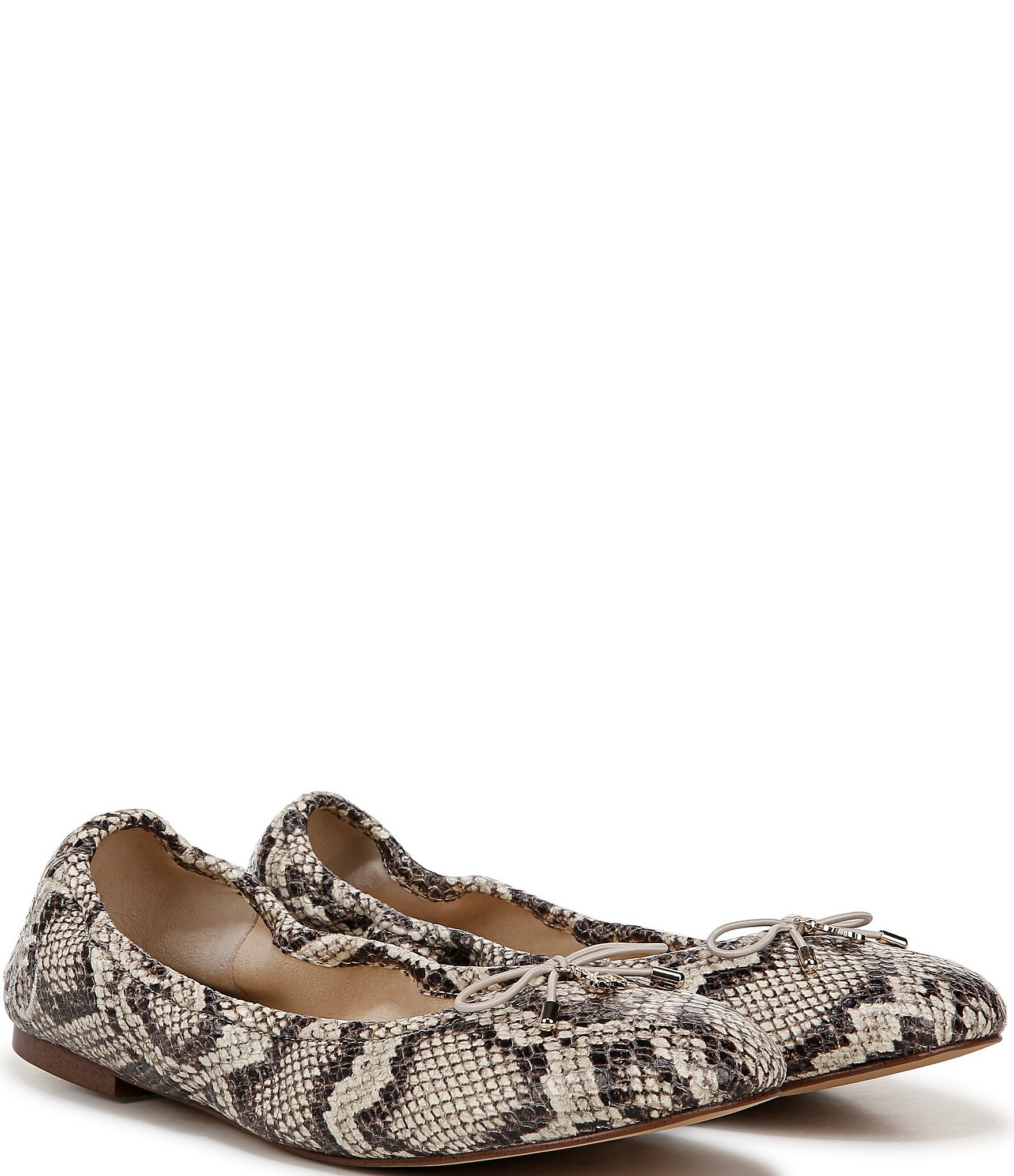 Sam Edelman Felicia Snake Print Leather Bow Detail Ballet Flats