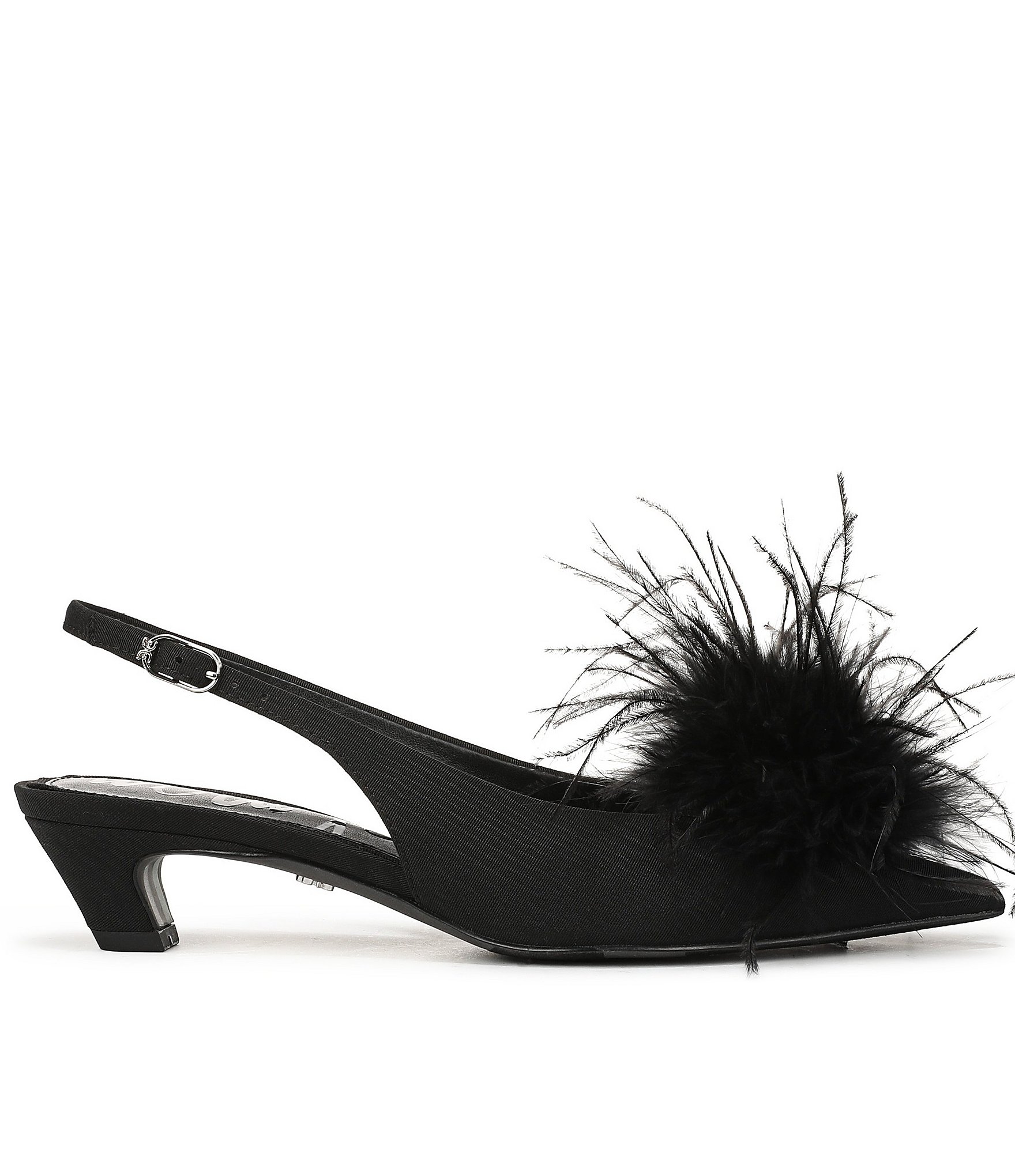 Sam Edelman Finch Feather Pom Pom Textured Fabric Pointed Toe Slingback Pumps