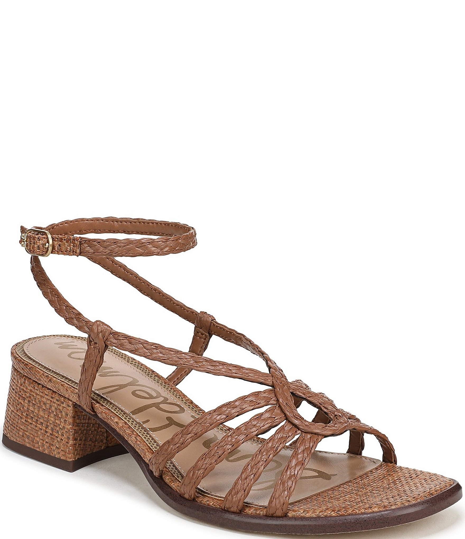 Sam Edelman Fletcher Braided Raffia Ankle Strap Block Heel Sandals