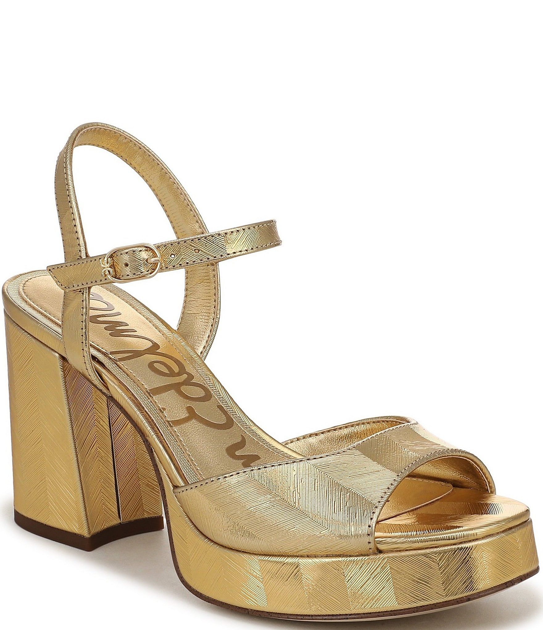 Sam Edelman Fleur Striped Metallic Leather Ankle Strap Platform Dress Sandals
