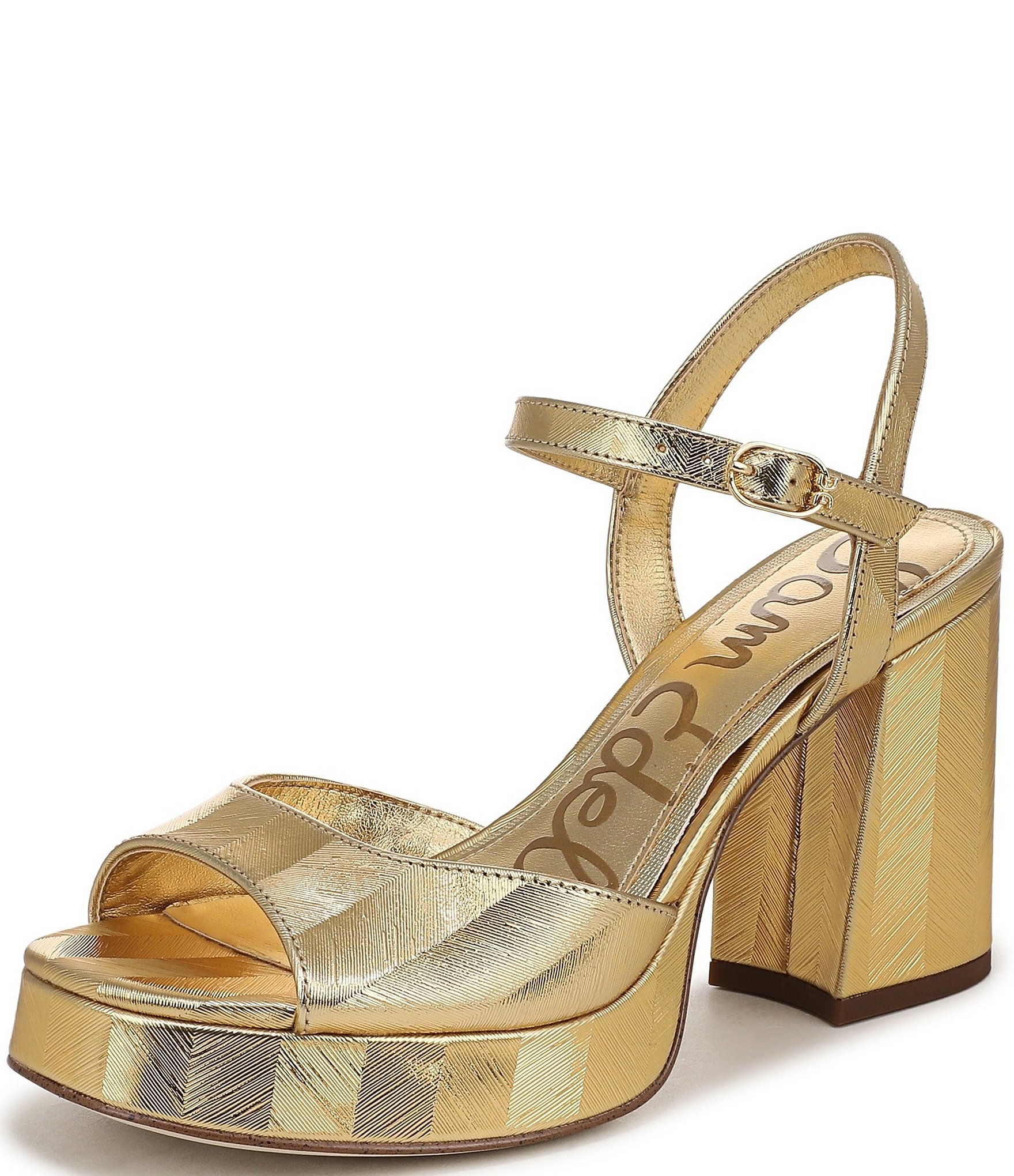 Sam Edelman Fleur Striped Metallic Leather Ankle Strap Platform Dress Sandals