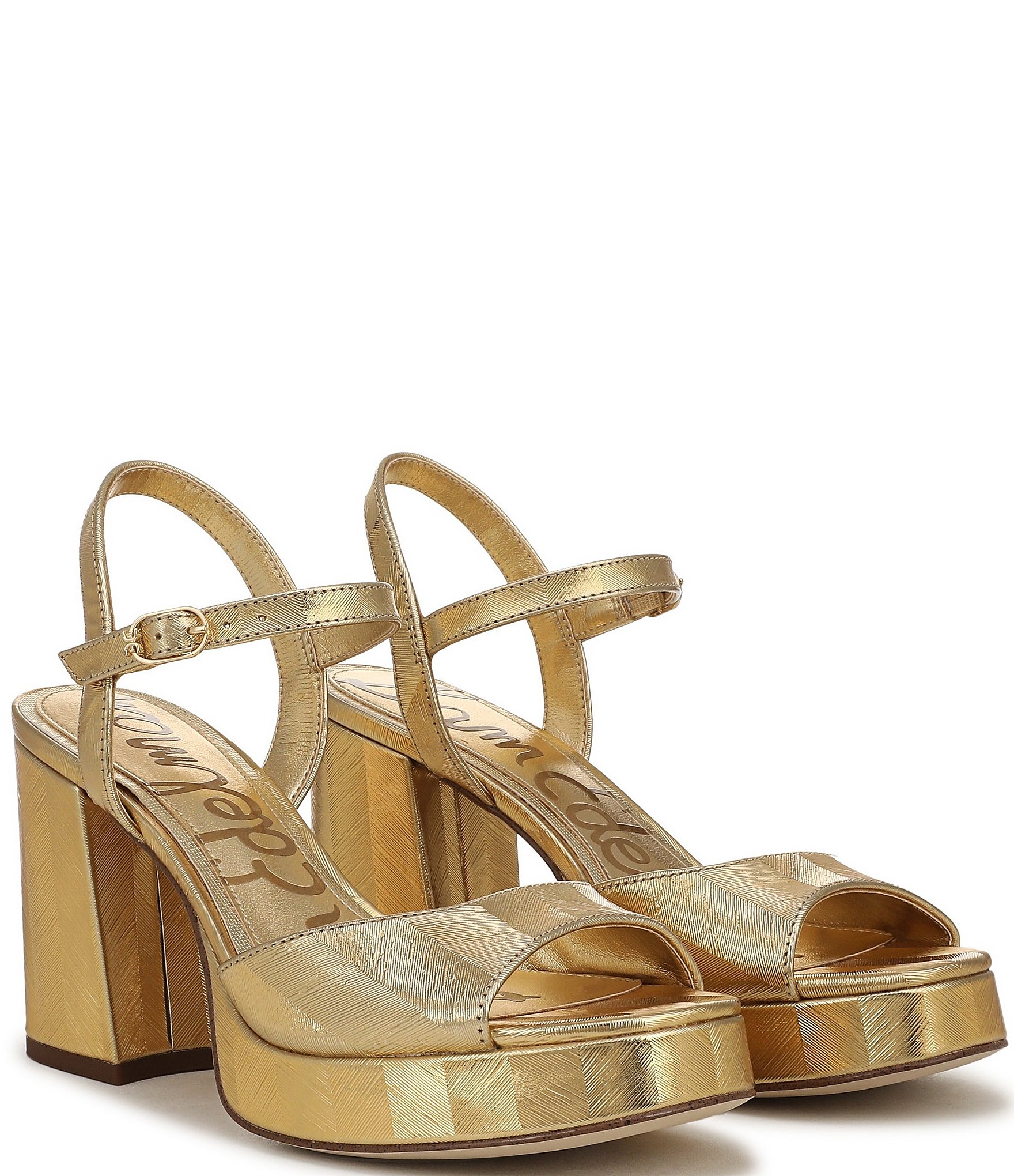 Sam Edelman Fleur Striped Metallic Leather Ankle Strap Platform Dress Sandals