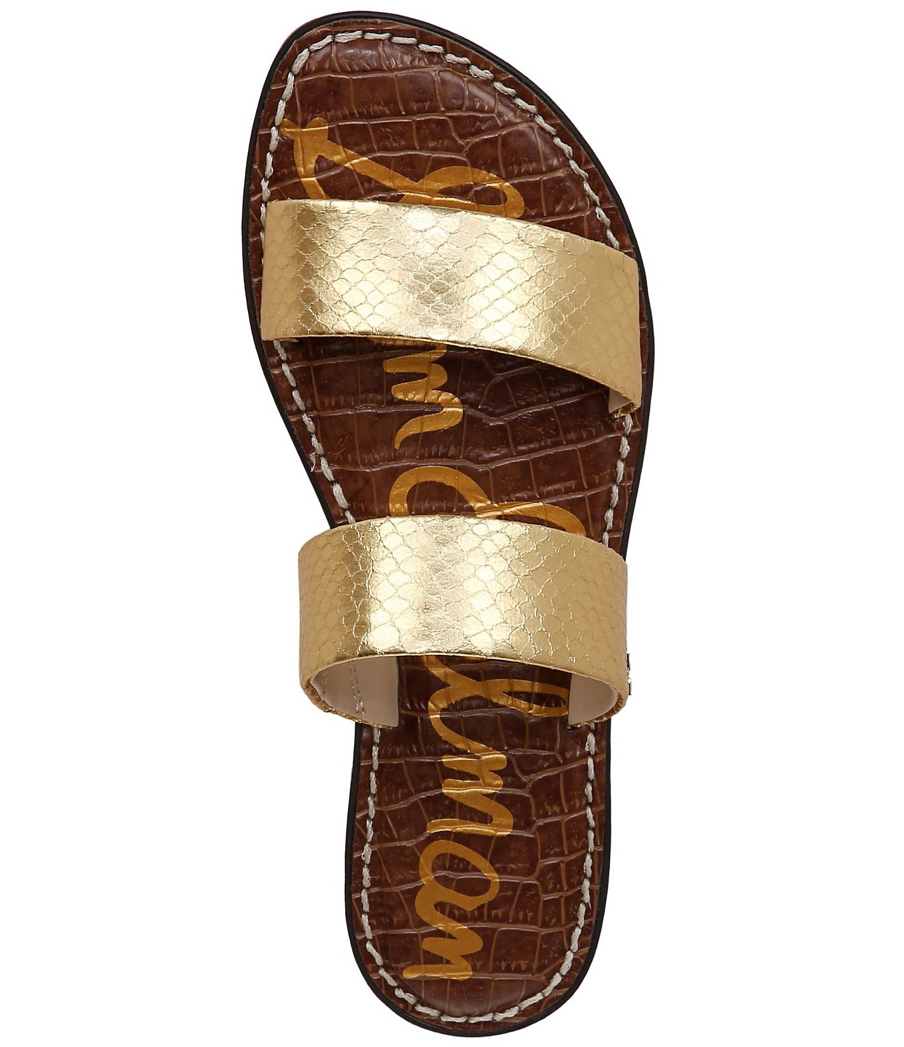 Sam Edelman Gala Metallic Snake Embossed Double Banded Slide Sandals